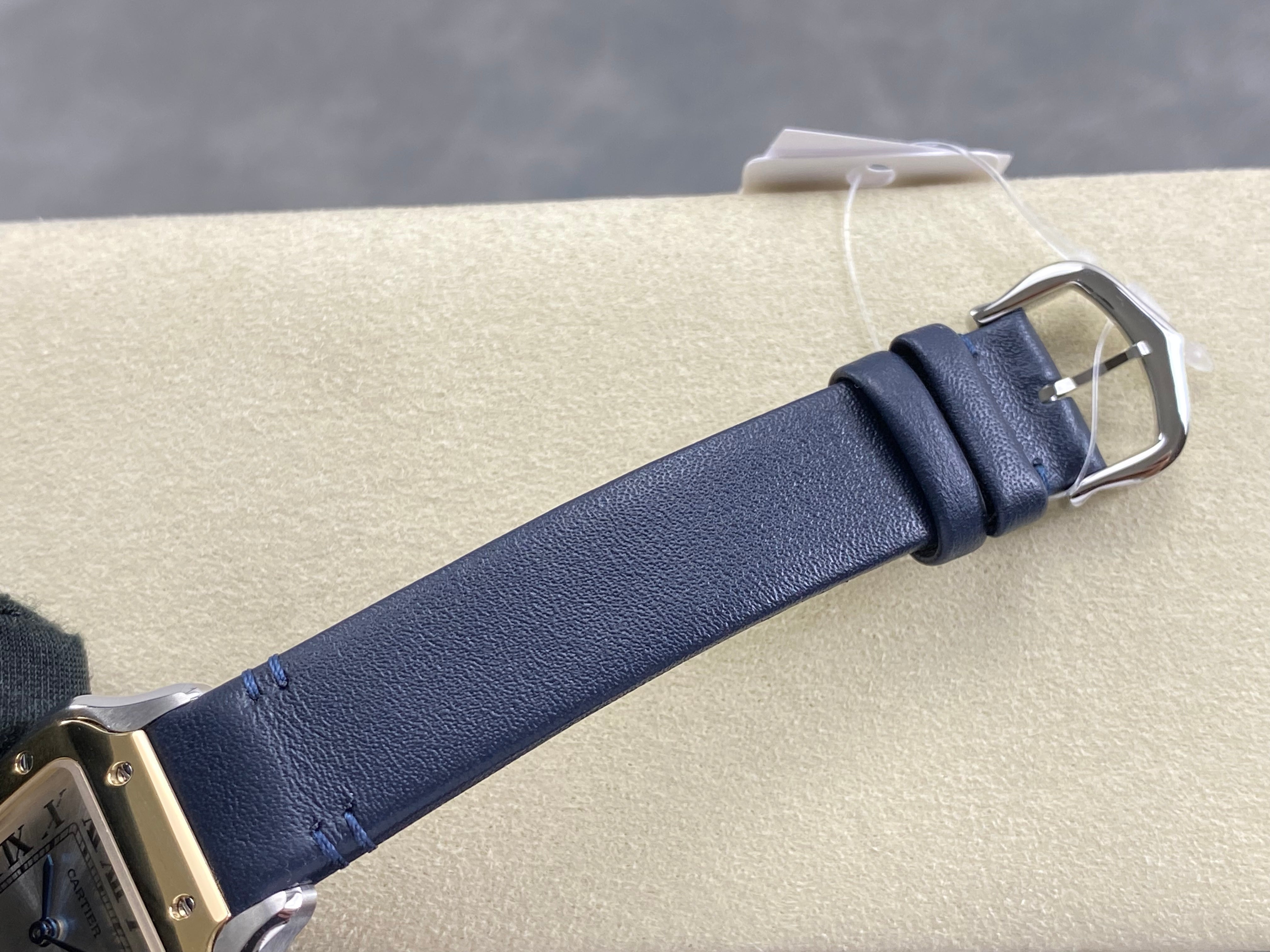 Cartier Santos 35mm White Dial Navy Blue Leather