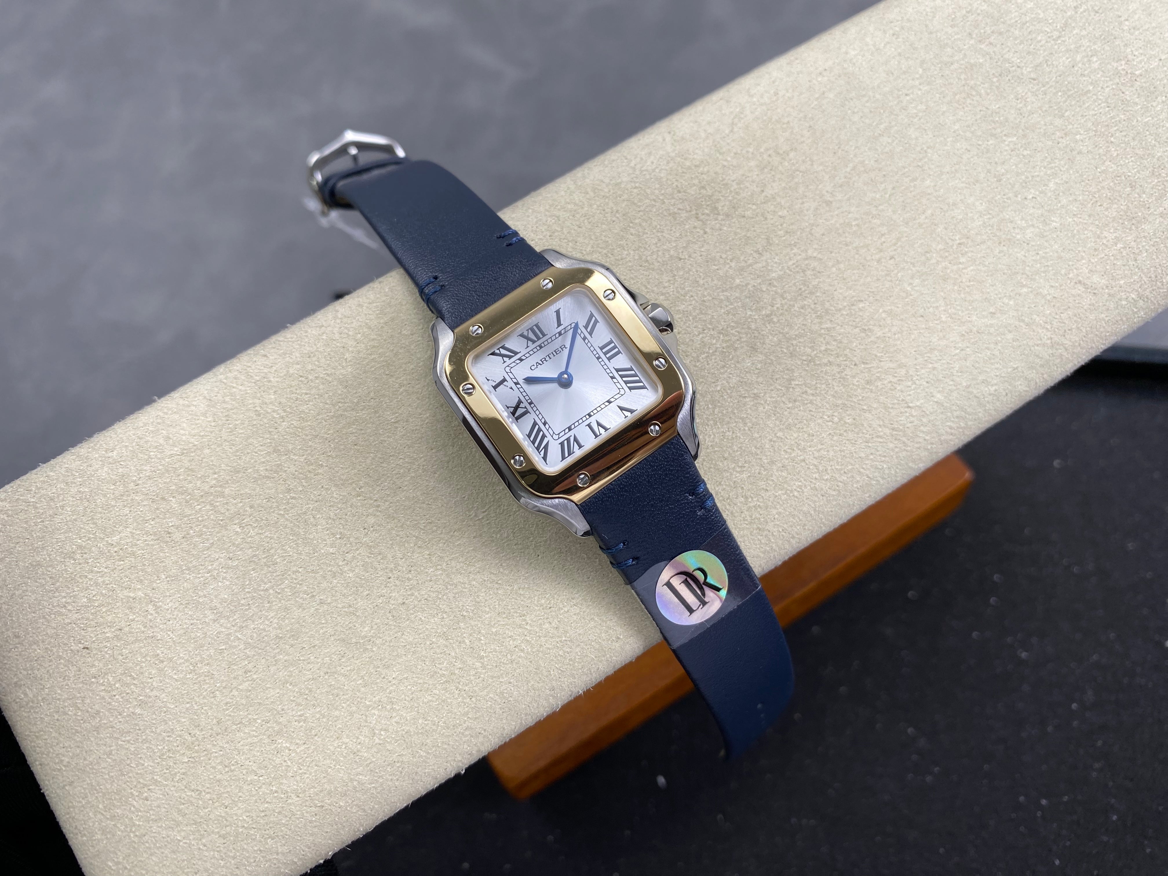 Cartier Santos 35mm White Dial Navy Blue Leather