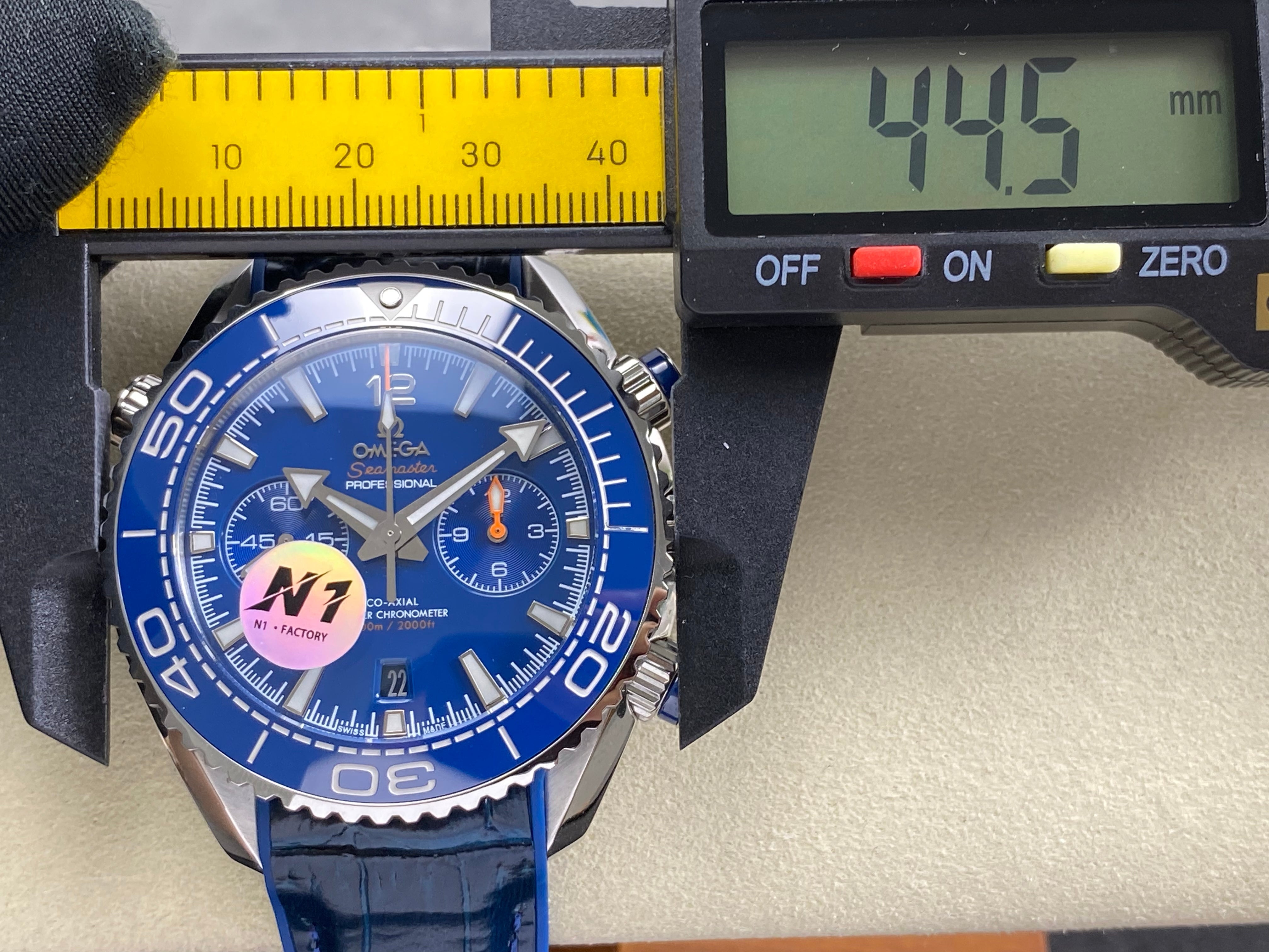 Omega Seamaster 46mm Blue Dial Sliver Case Blue Crocodile Leather