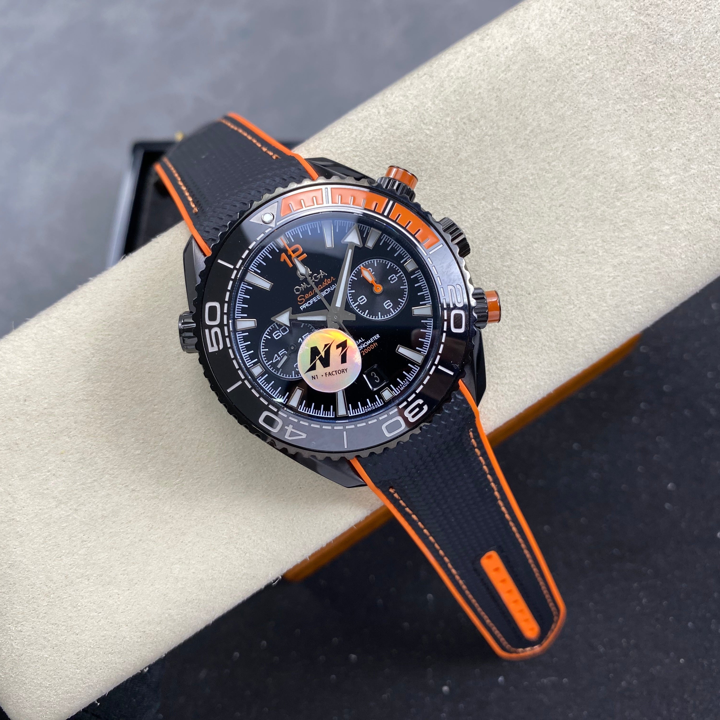 Omega Seamaster 46mm Black Dial Black Orange Rubber Strap
