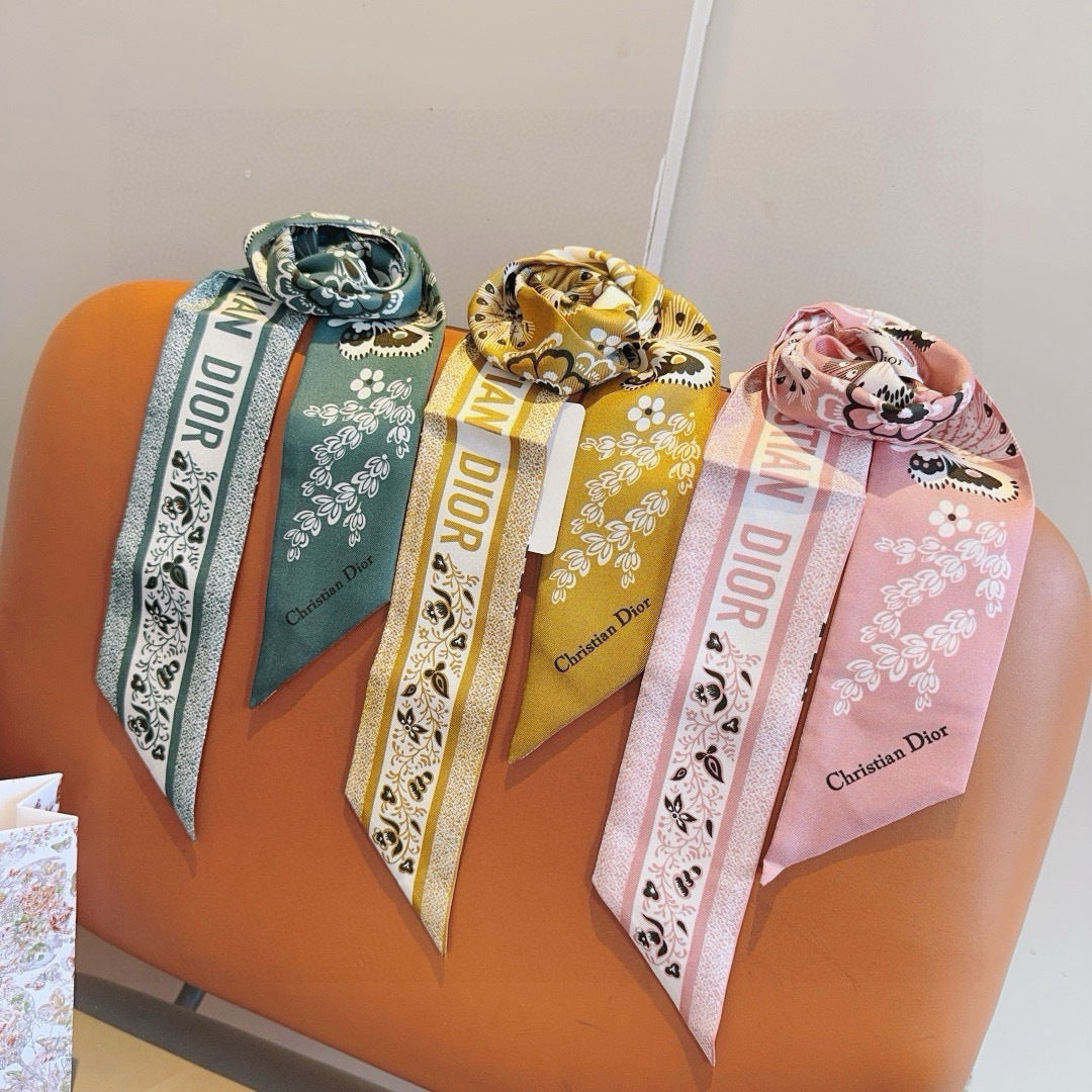 CD Twilly Mini Scarf 105cm Teal Black Mulberry Silk 668640