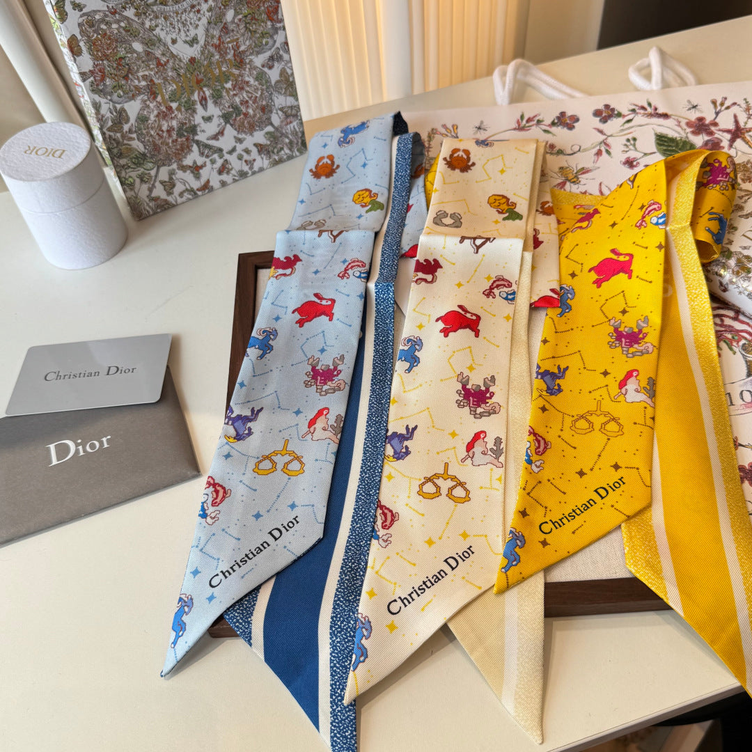 Dior 2026 Twilly Scarf 100cm Ivory Silk 198698