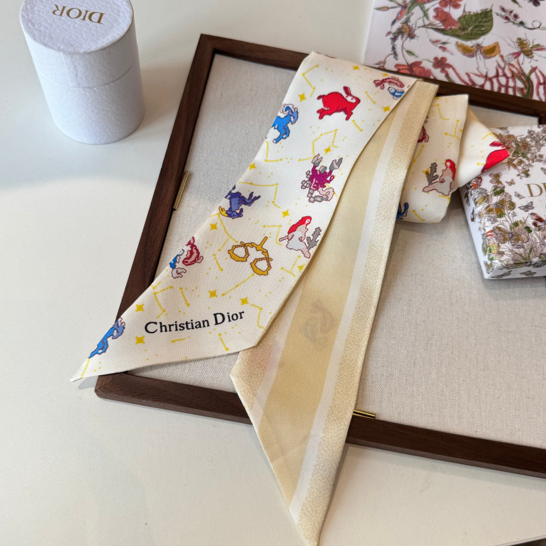 Dior 2026 Twilly Scarf 100cm Ivory Silk 198698
