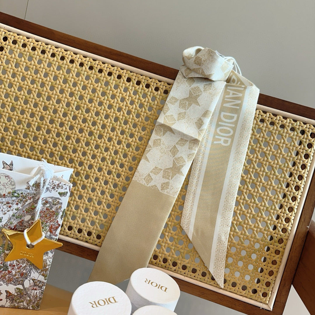 CD Twilly Mini Scarf 100cm Floral Light Beige Mulberry Silk 958864