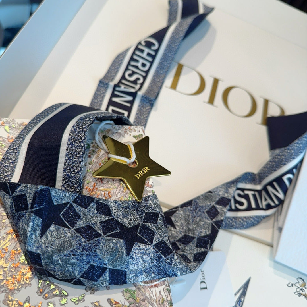 CD Twilly Mini Scarf 100cm Floral Black Mulberry Silk 958865