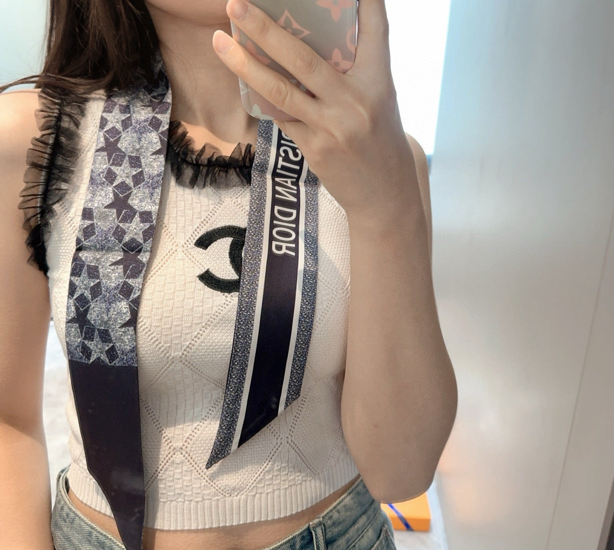 CD Twilly Mini Scarf 100cm Floral Black Mulberry Silk 958865