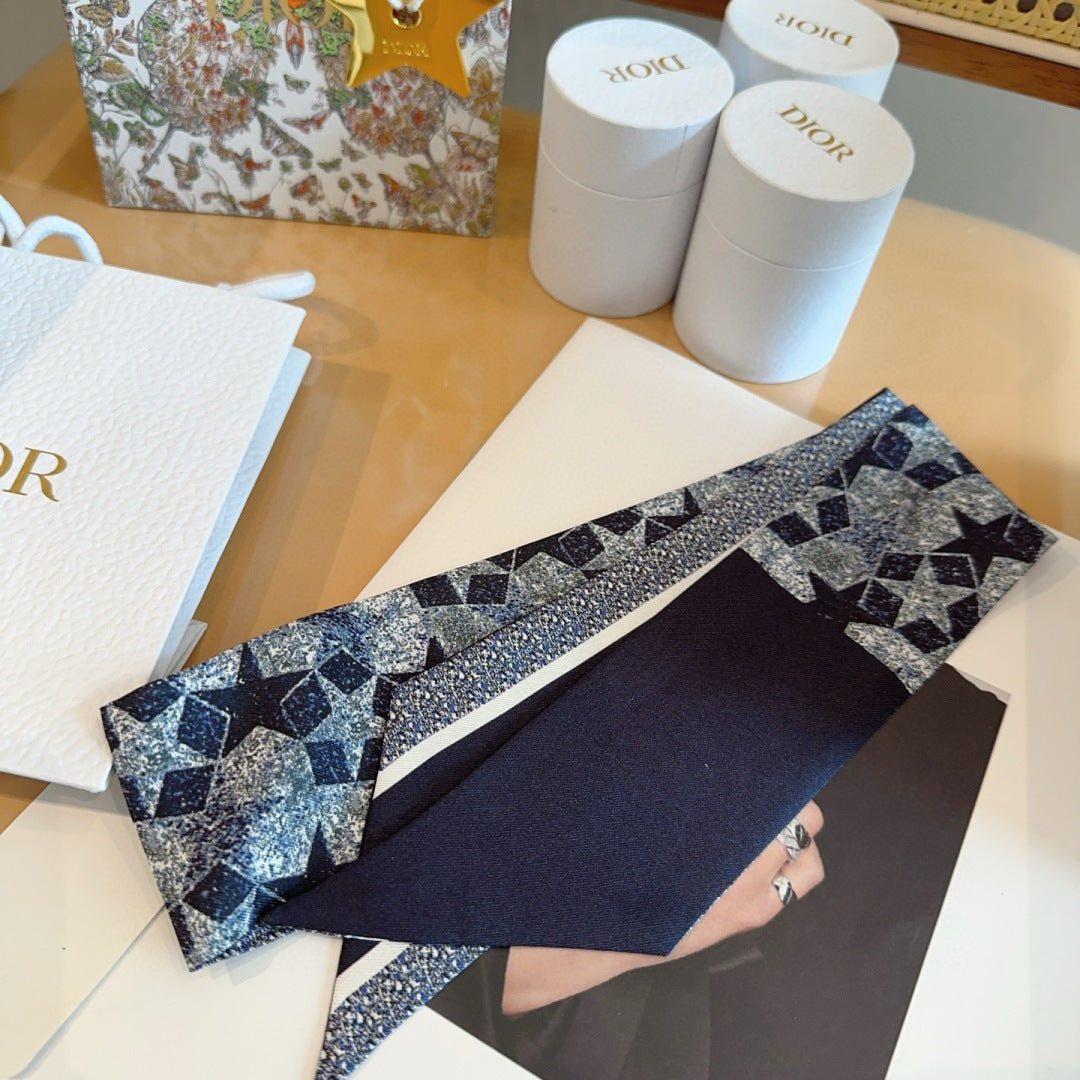 CD Twilly Mini Scarf 100cm Floral Black Mulberry Silk 958865