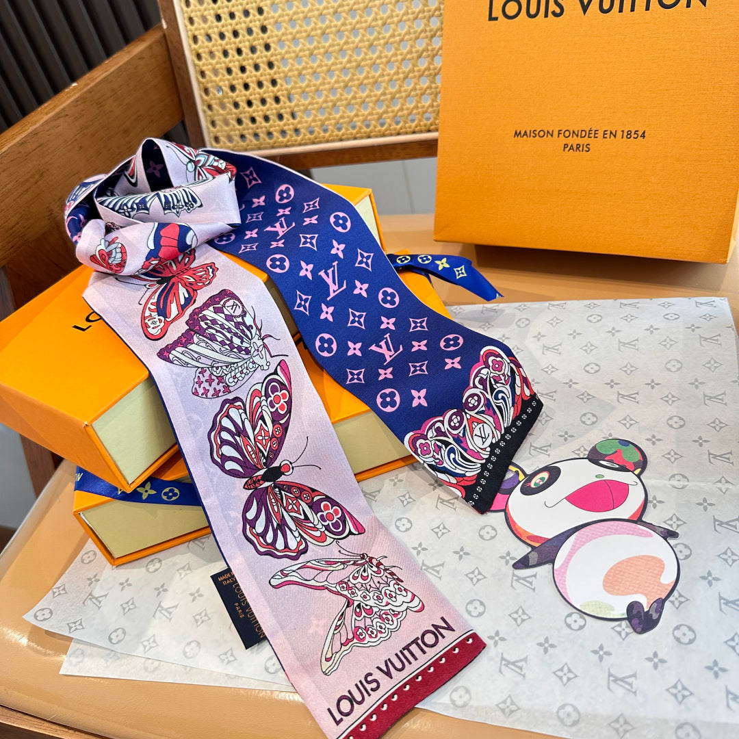 LV  Twilly Mini Scarf 86 Midnight Blue Silk Twill 967477