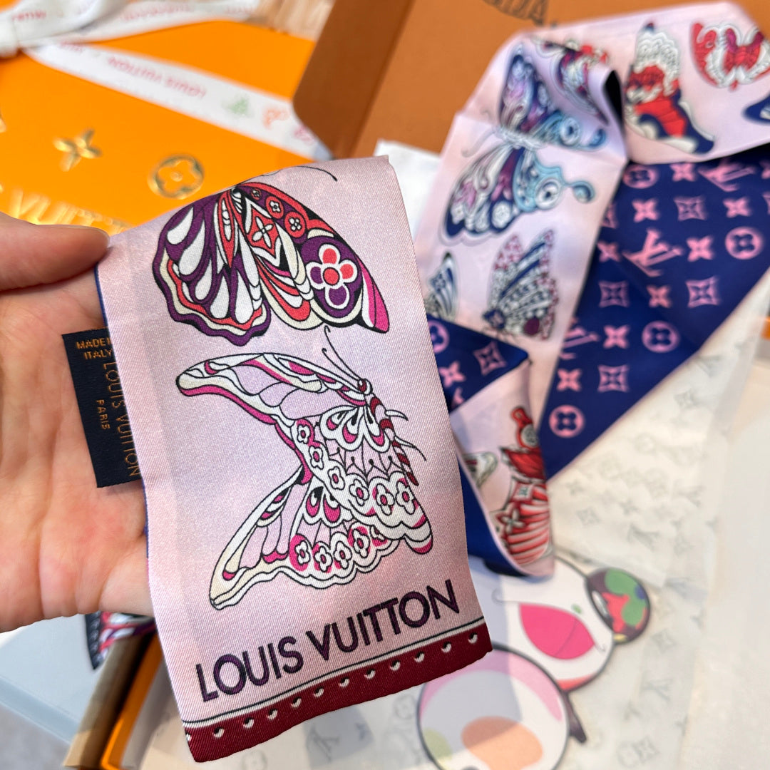 LV  Twilly Mini Scarf 86 Midnight Blue Silk Twill 967477