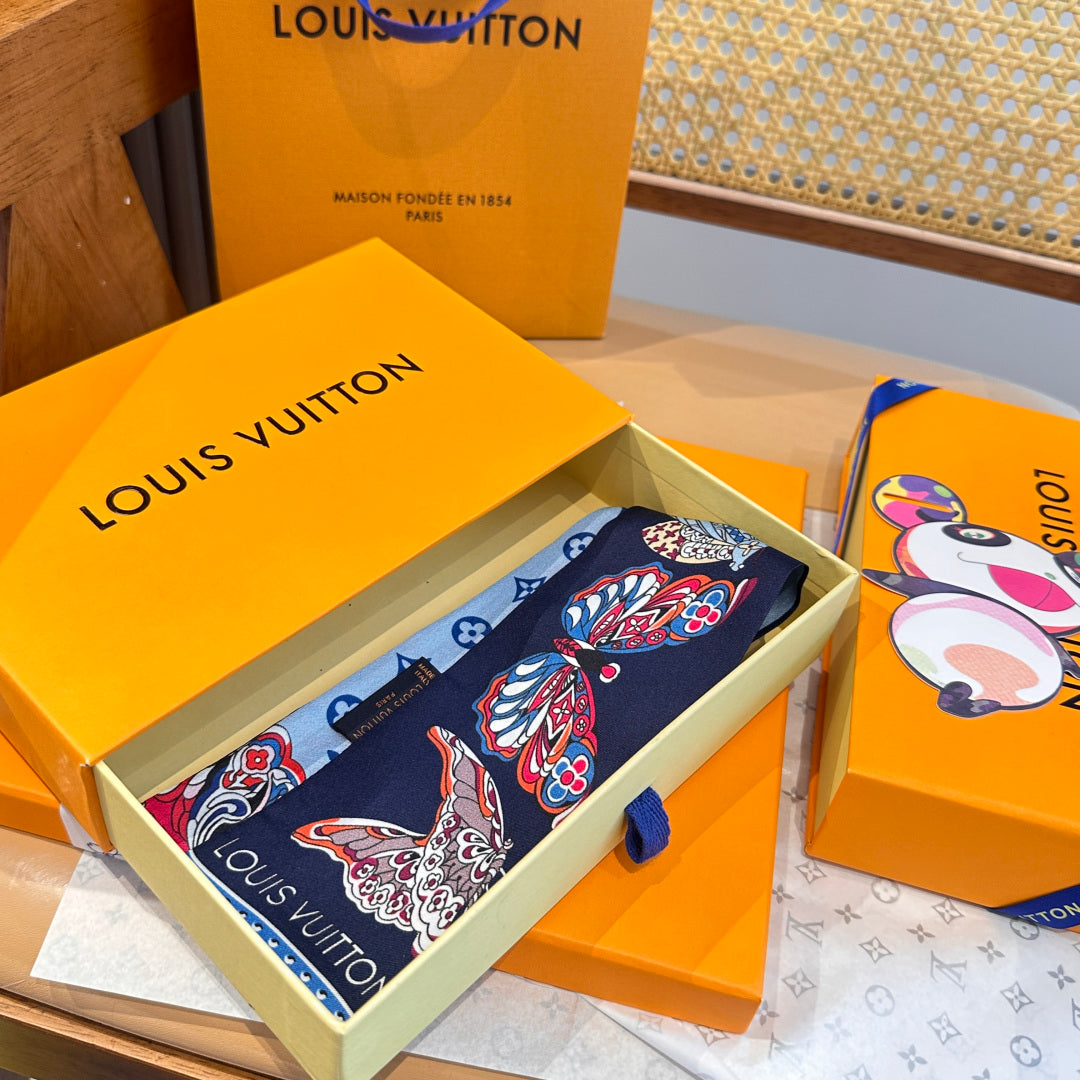 LV  Twilly Mini Scarf 86 Dark Blue Silk Twill 967478