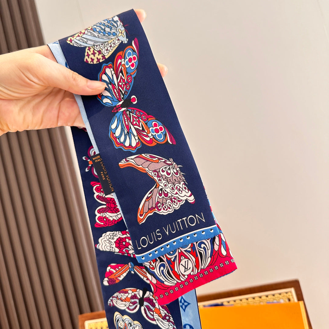 LV  Twilly Mini Scarf 86 Dark Blue Silk Twill 967478