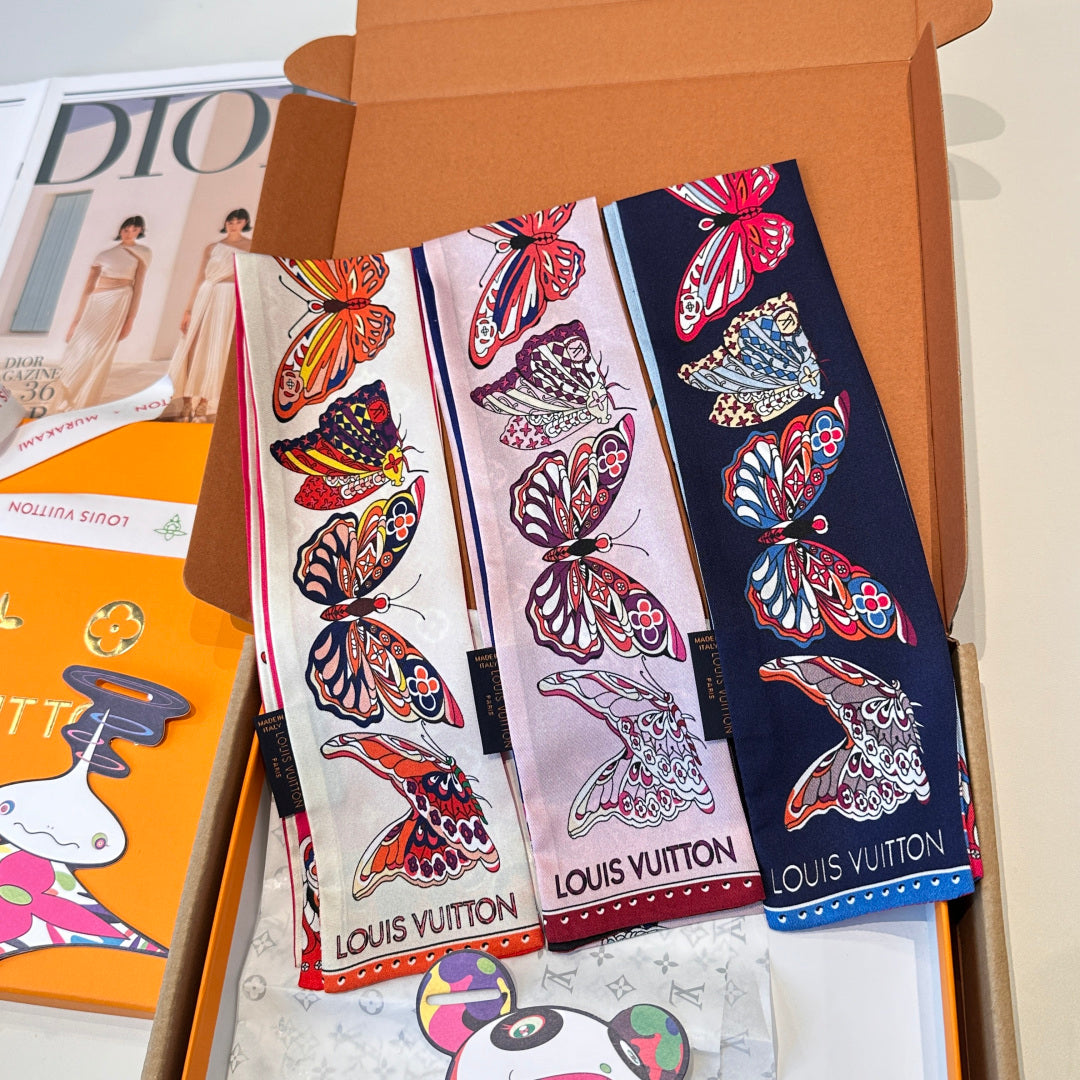 LV  Twilly Mini Scarf 86 Dark Blue Silk Twill 967478