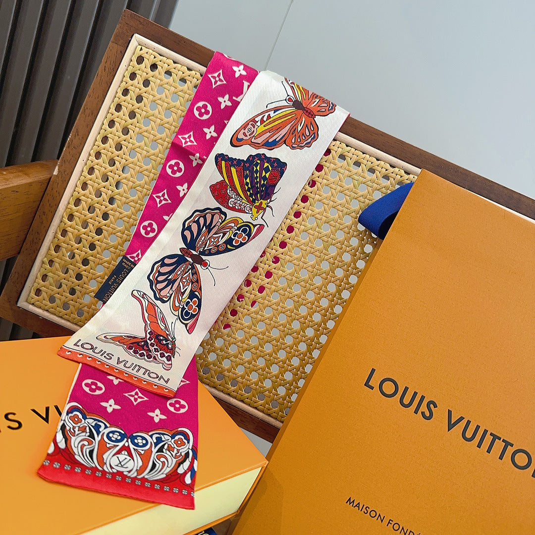 LV  Twilly Mini Scarf 86 Pink Silk Twill 967479