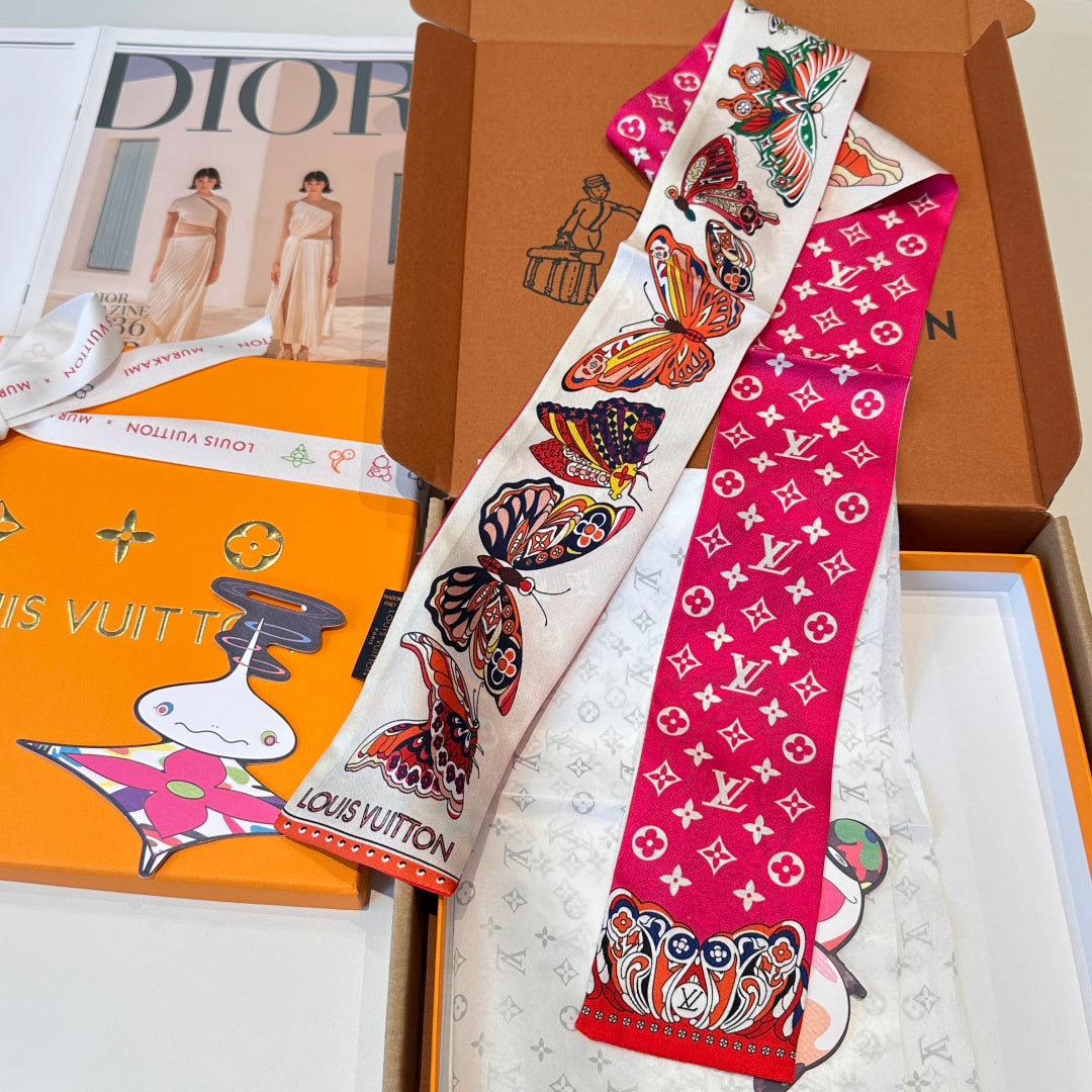 LV  Twilly Mini Scarf 86 Pink Silk Twill 967479