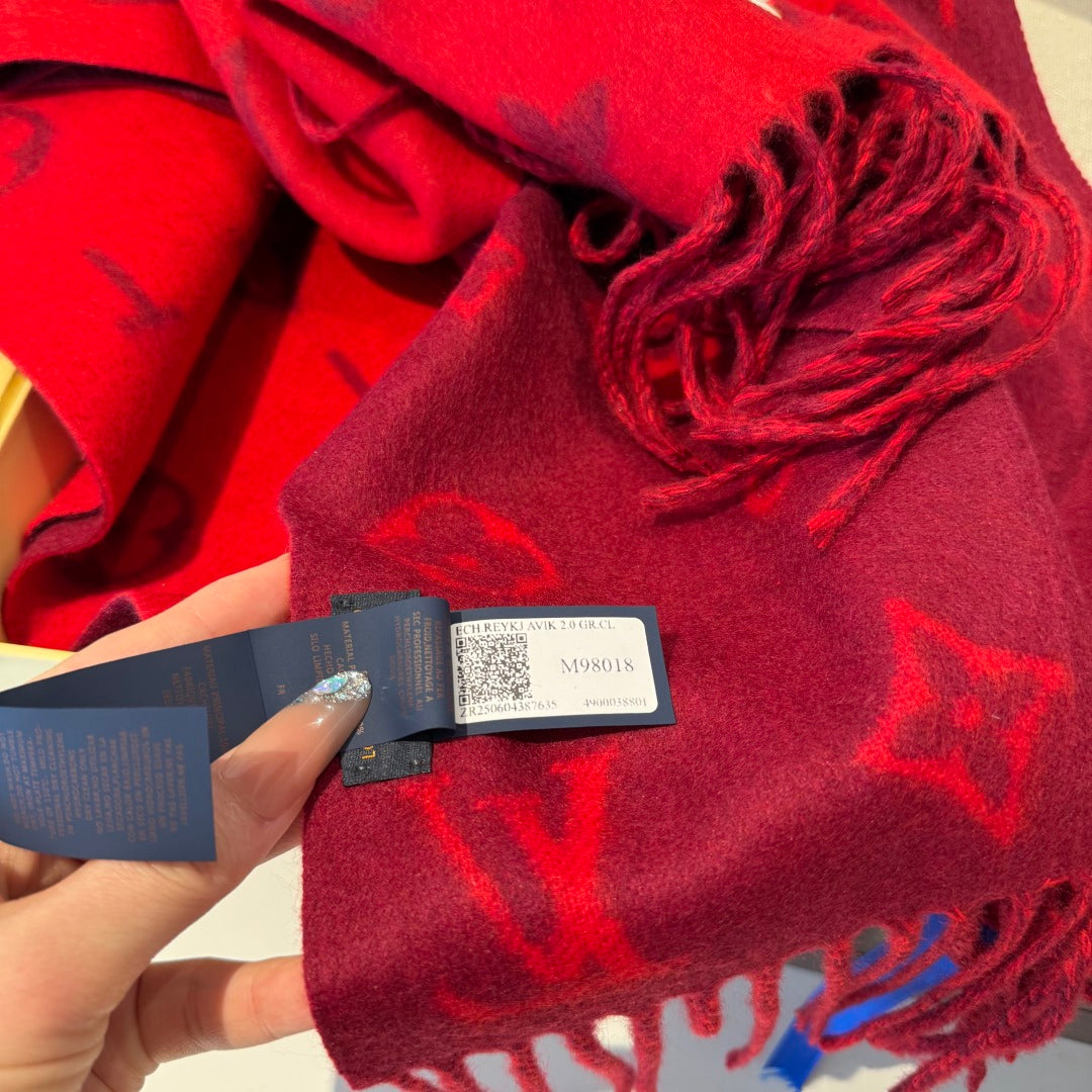 LV Reykjavik Scarf 220cm Red Cashmere 973487