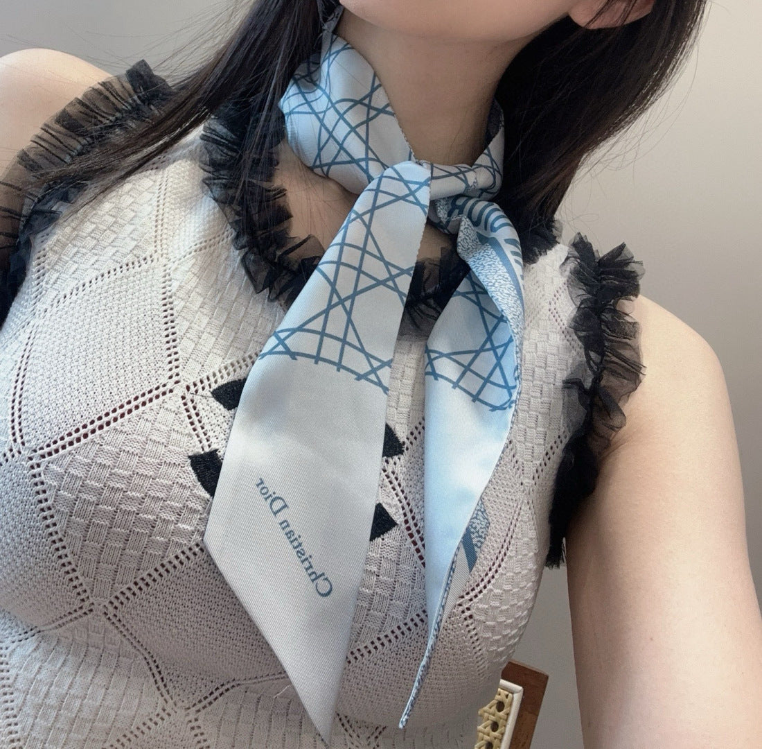 CD Twilly Mini Scarf 105cm  Light Blue Mulberry Silk 976506