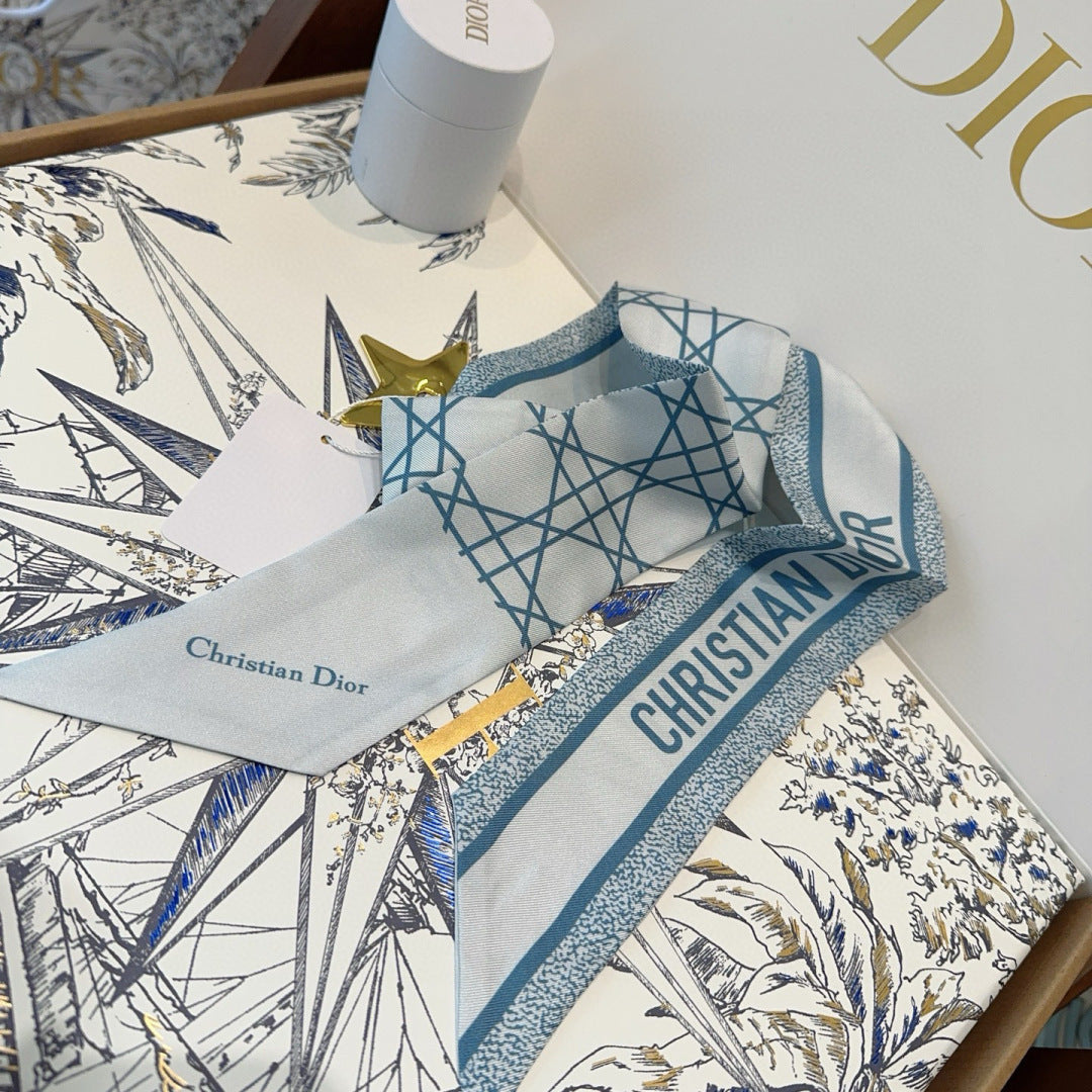 CD Twilly Mini Scarf 105cm  Light Blue Mulberry Silk 976506