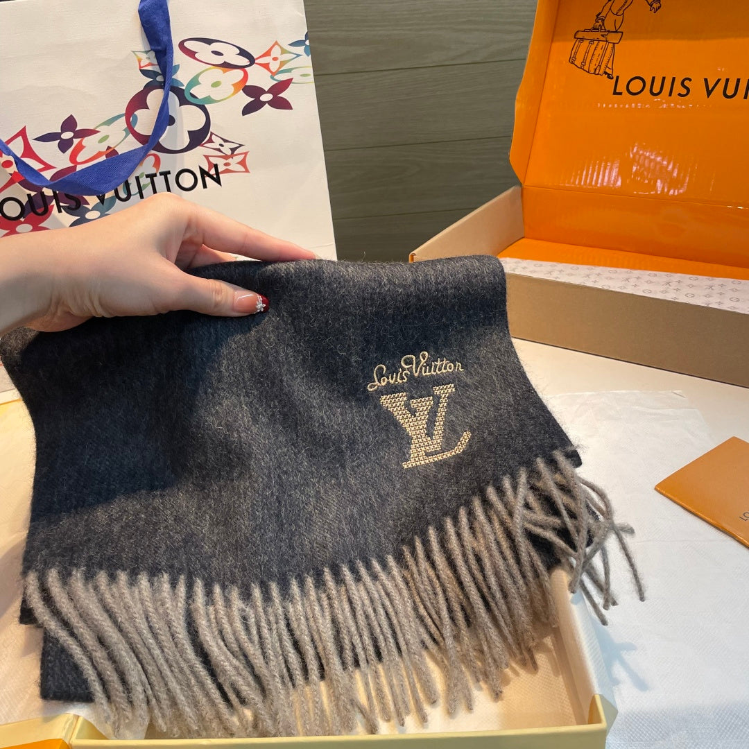 LV Men's Scarf 180cm Black Wool Cashmere 978825