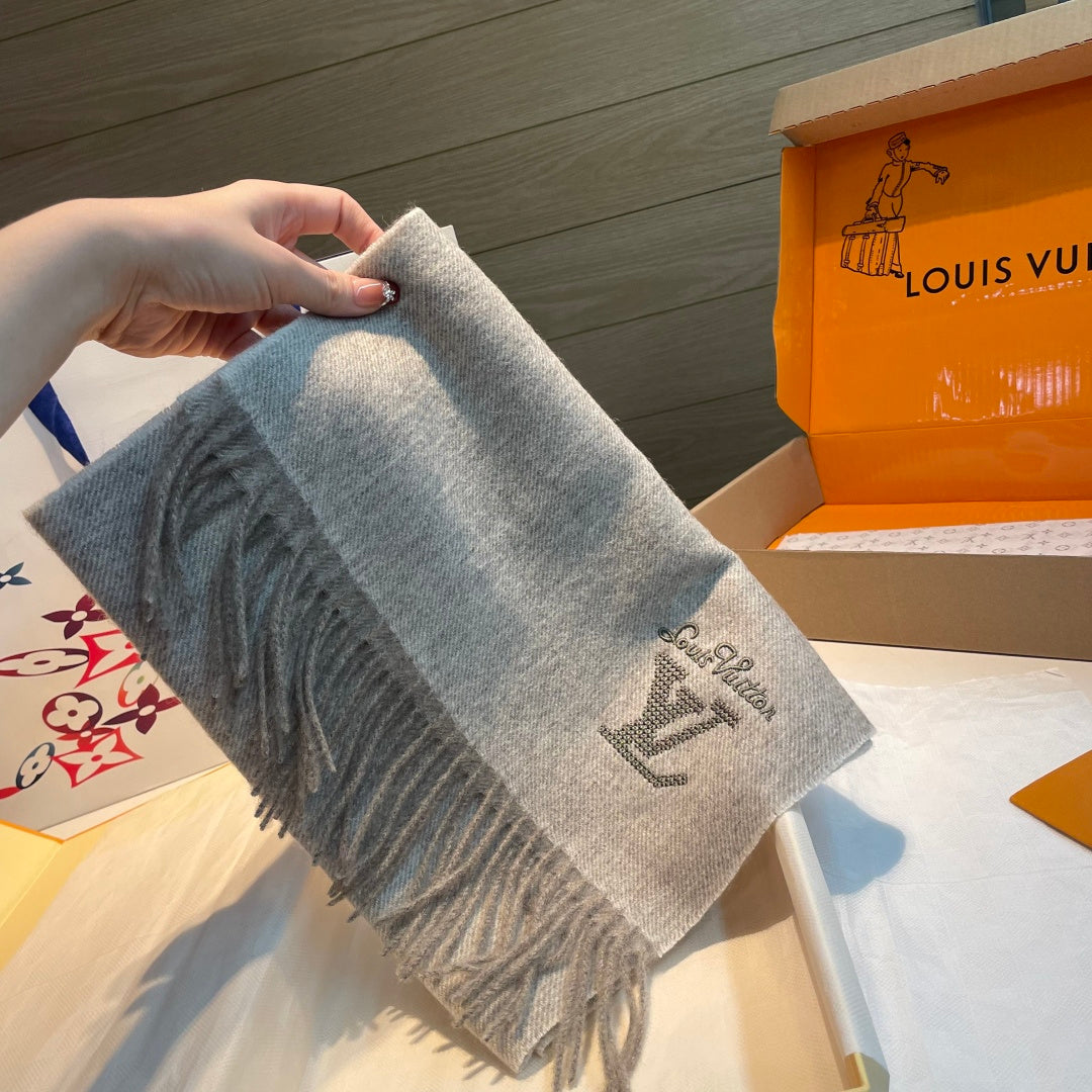 LV Men's Scarf 180cm Gray Wool Cashmere 978827