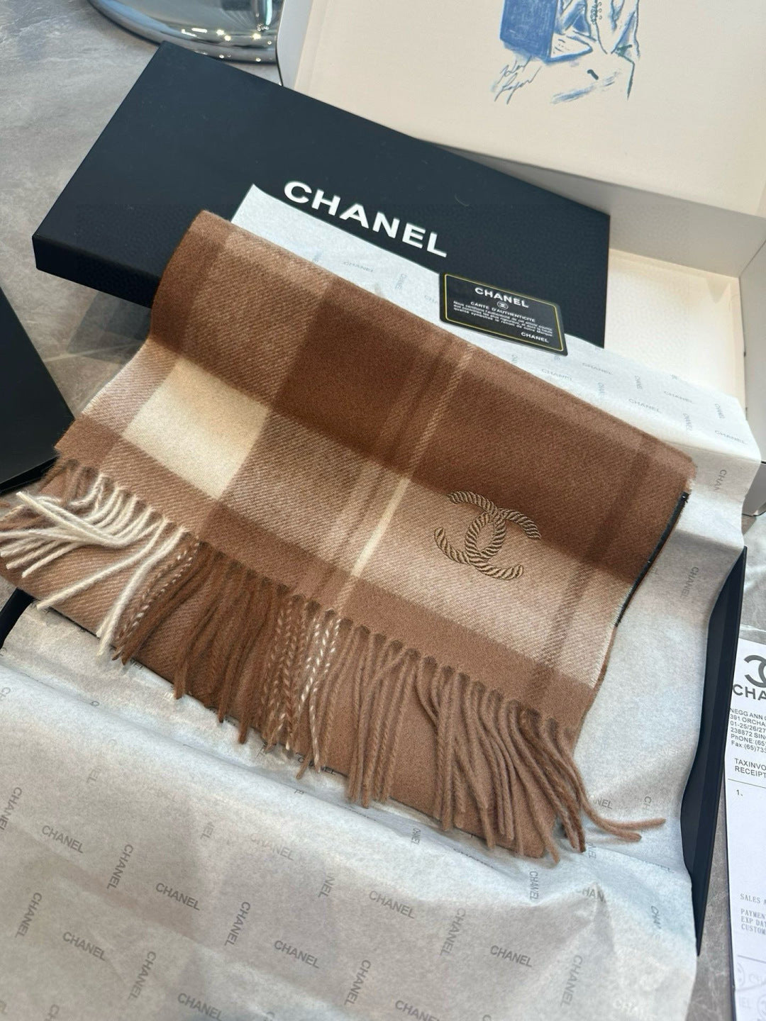 CC 25s Scarf 180cm Brown Cashmere 973462