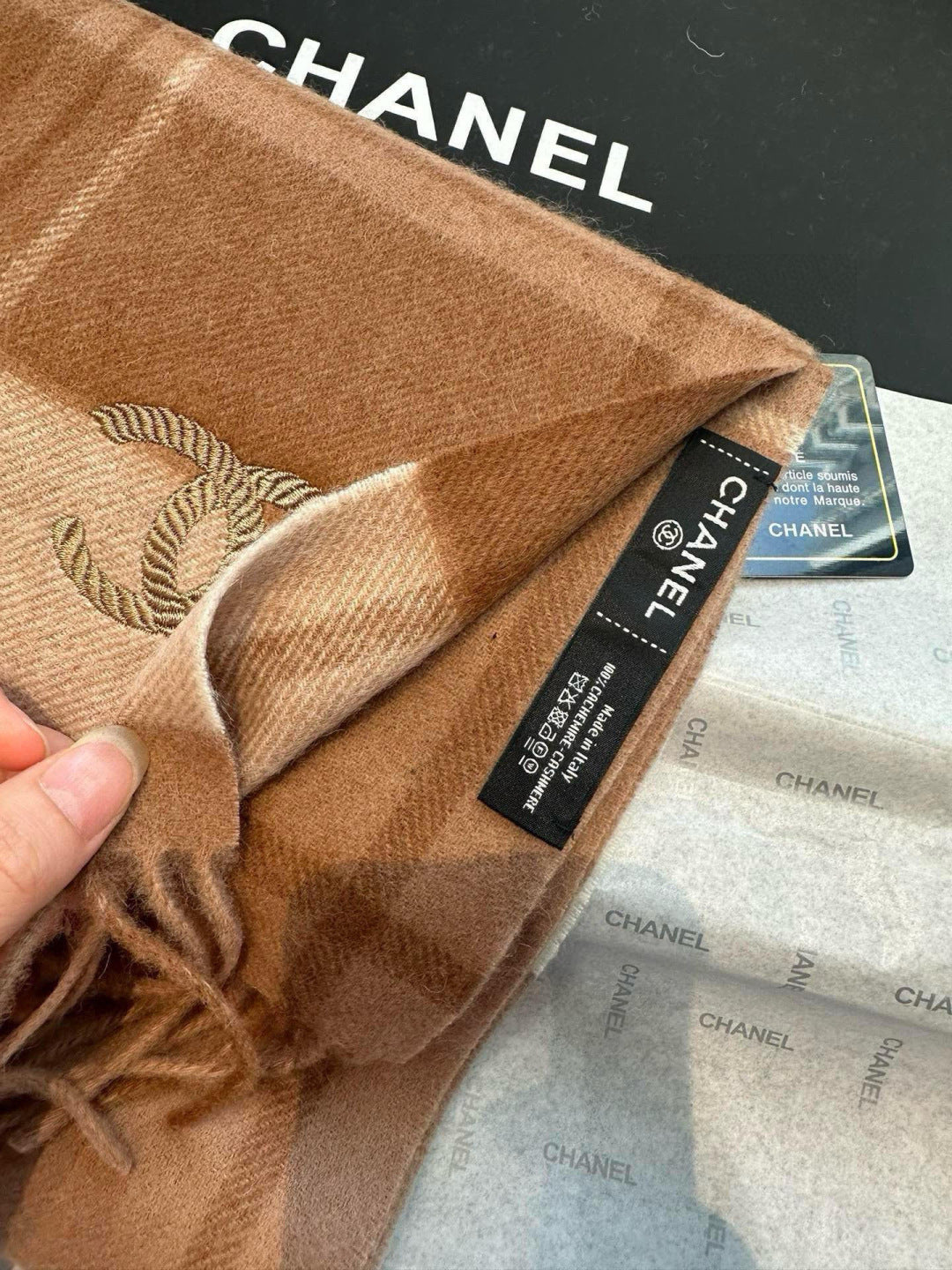 CC 25s Scarf 180cm Brown Cashmere 973462