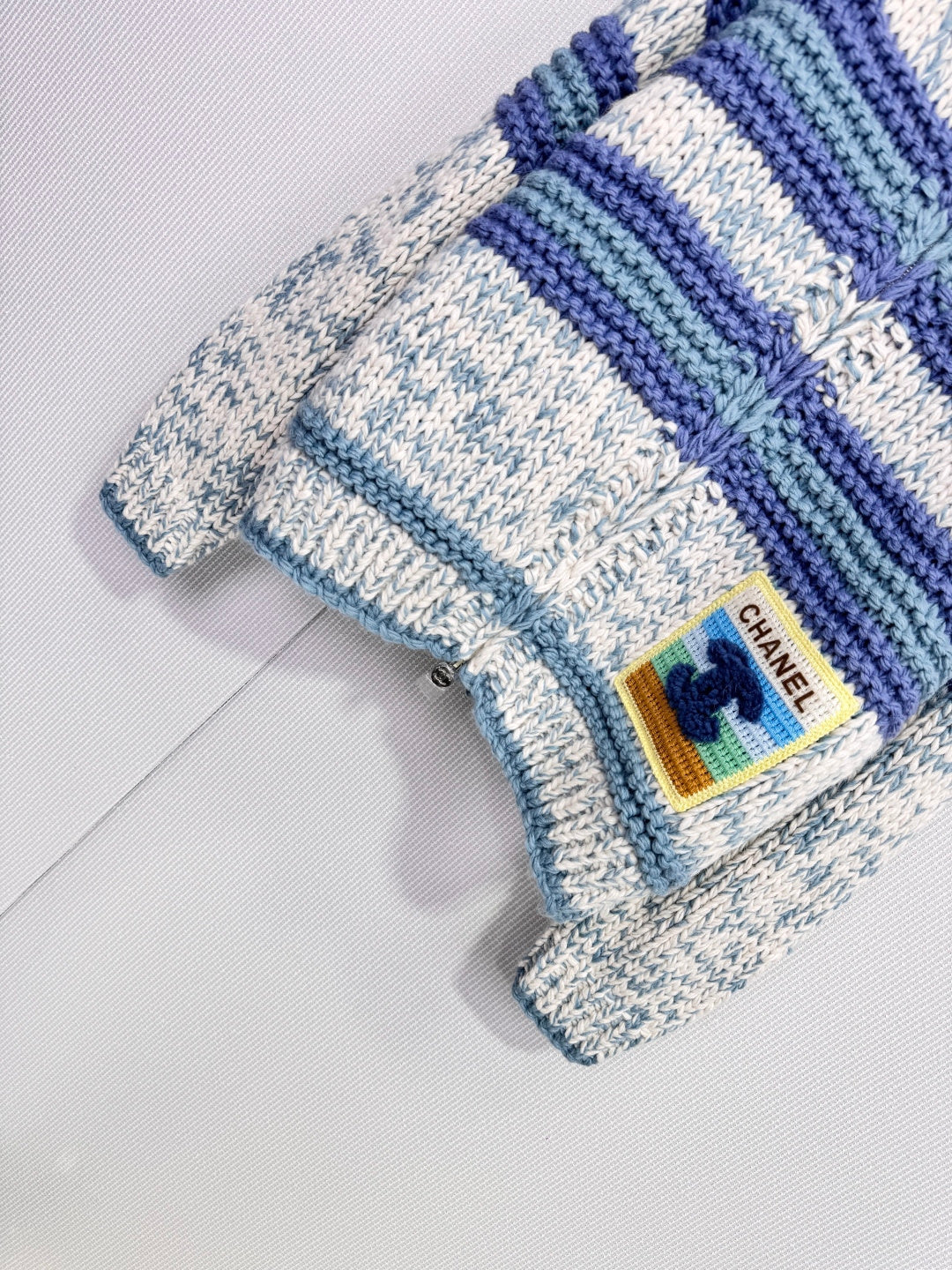 Chanel 2025 Striped Knit Cardigan Blue mix Colors Cashmere 325537