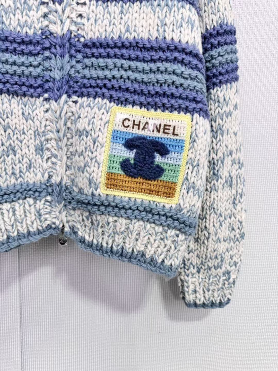 Chanel 2025 Striped Knit Cardigan Blue mix Colors Cashmere 325537