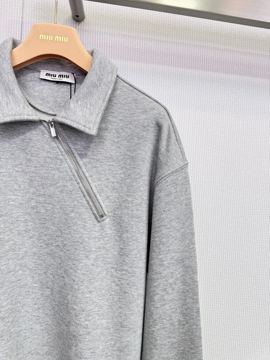 Miumiu 2025 Polo Neck Oversized Sweatshirt Grey Wool
