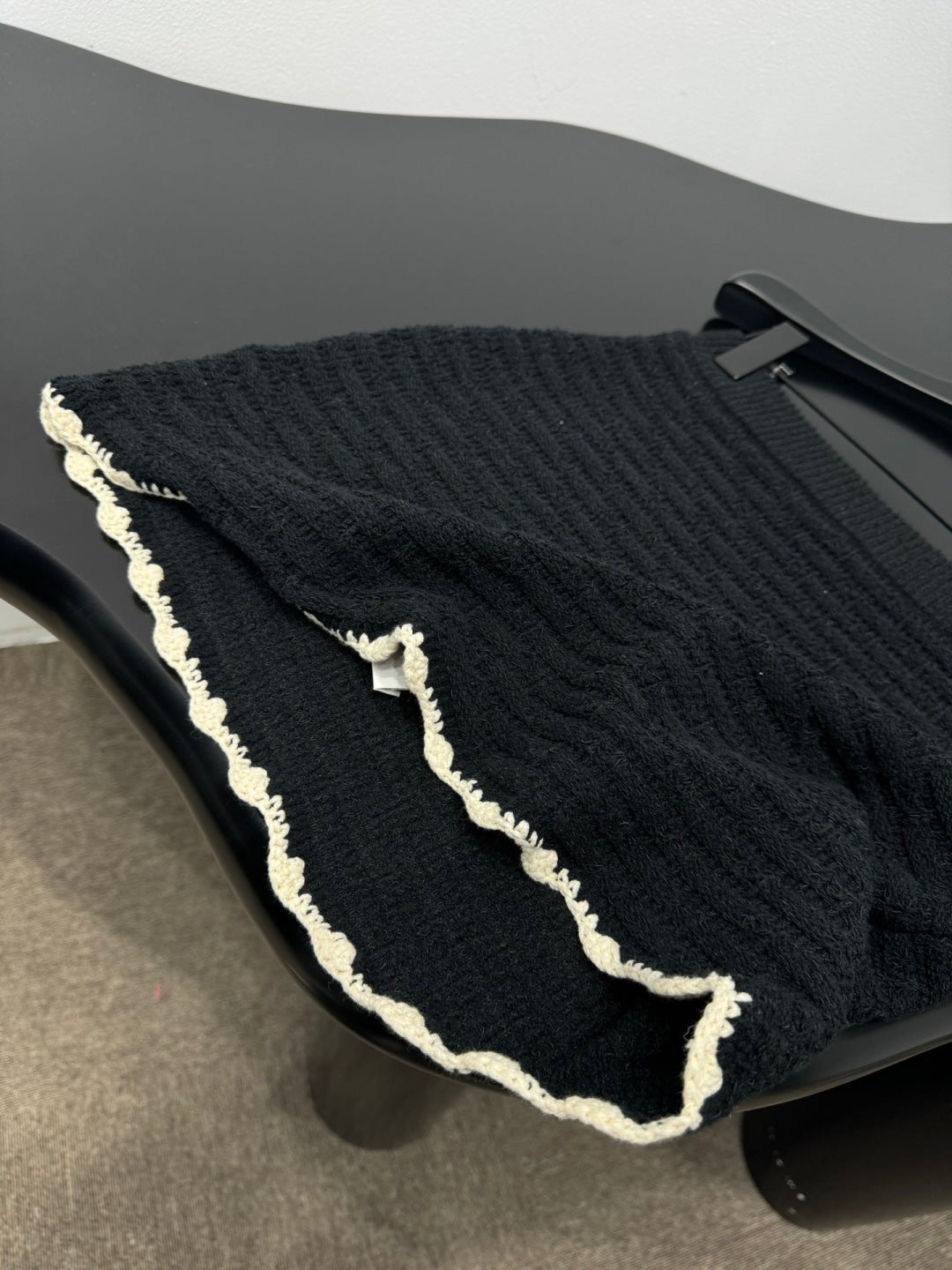 Chanel 2026 Crochet Knit Mini Skirt Black Wool