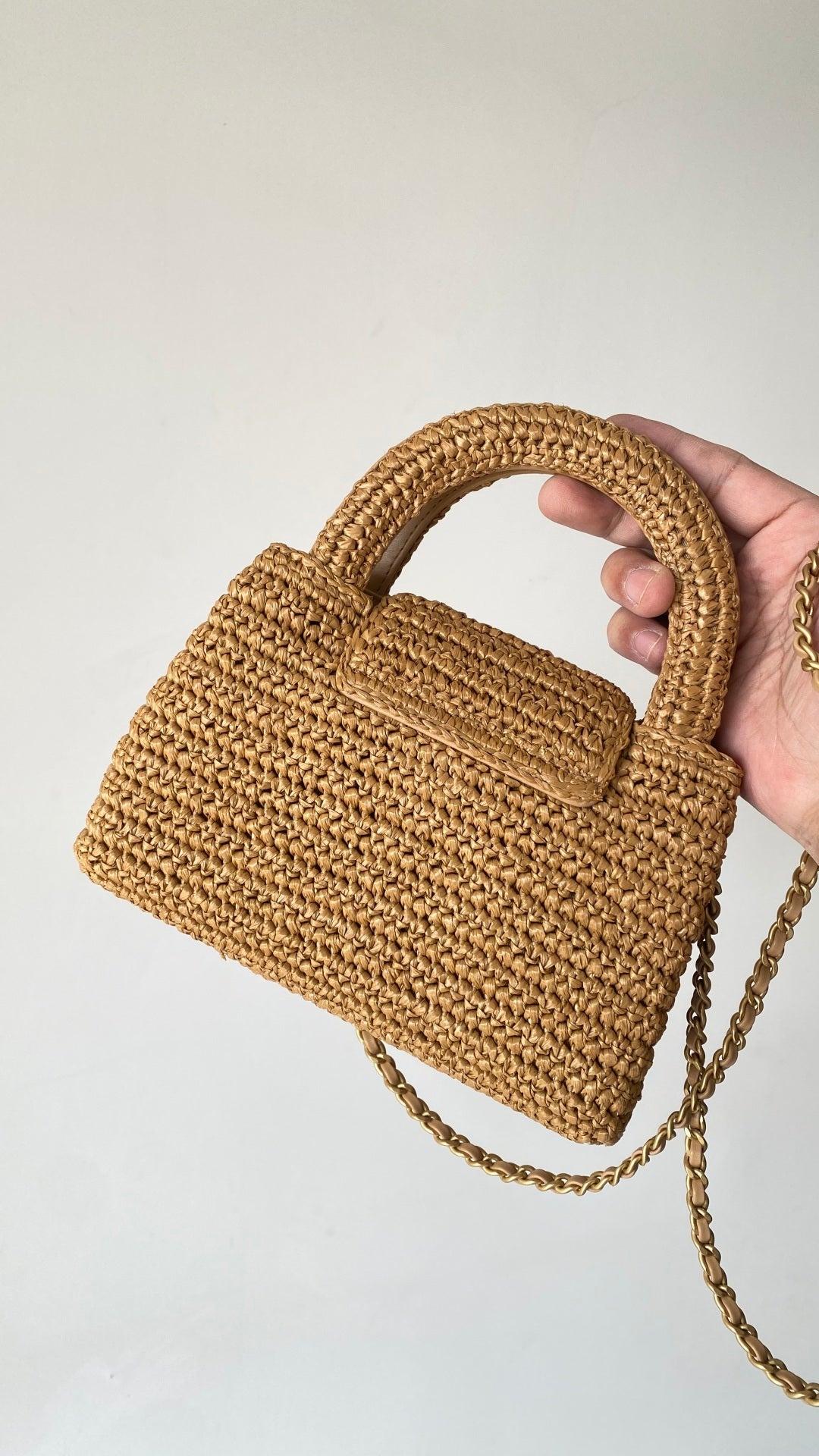 Chanel 25 Bag 19cm Dark Beige Raffia