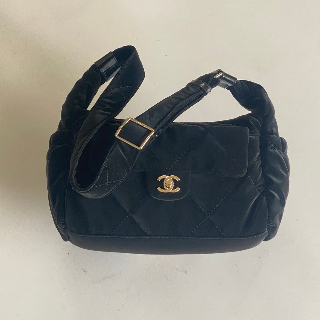 Chanel 25 Bowling Bag 32cm Black Velvet