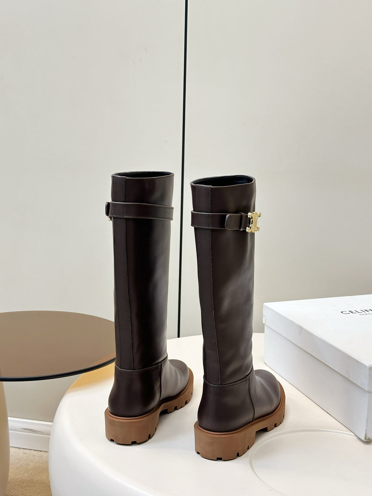 Celine 2026 Buckle Platform Boots Calfskin 986387
