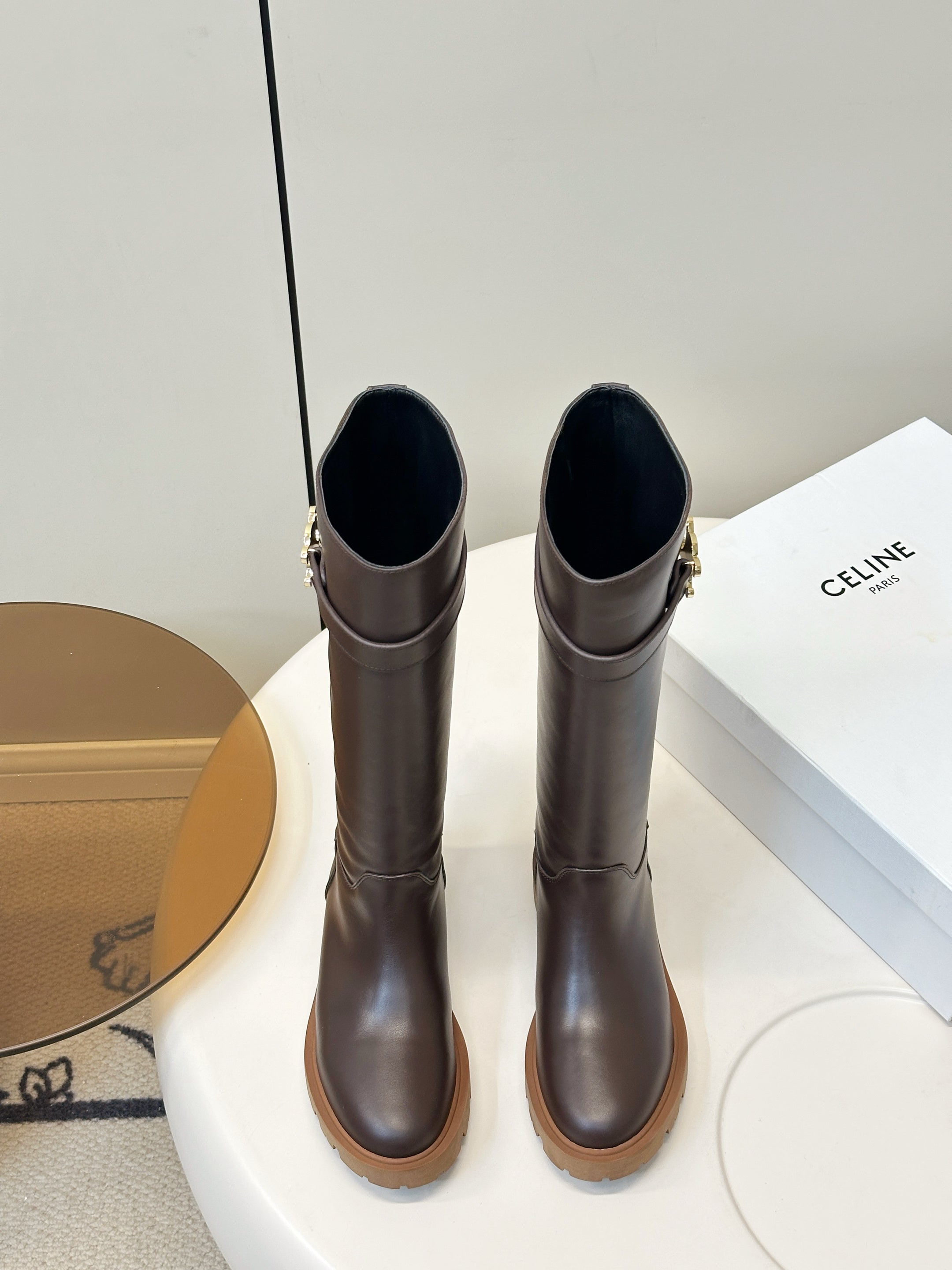 Celine 2026 Buckle Platform Boots Calfskin 986387