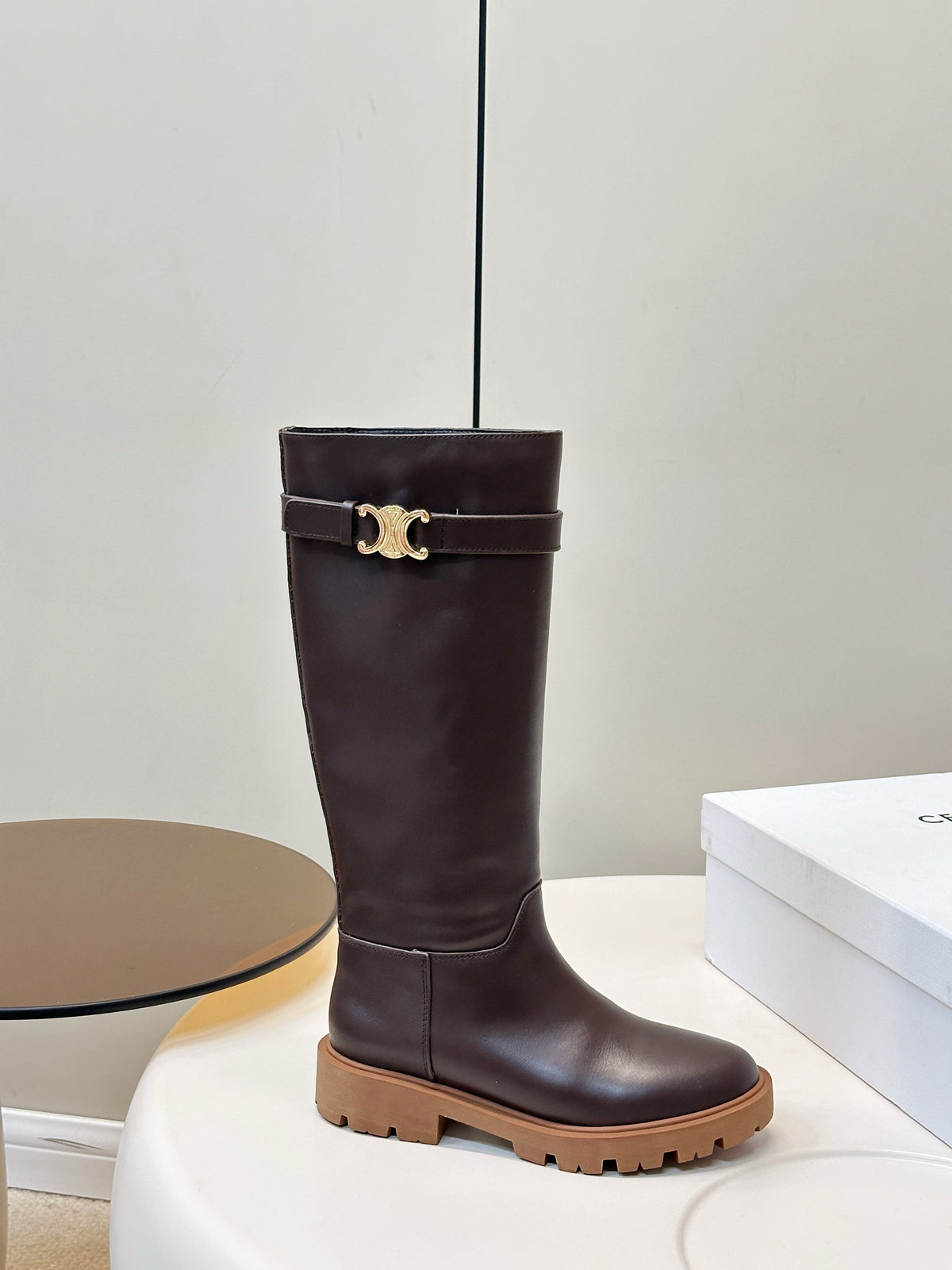 Celine 2026 Buckle Platform Boots Calfskin 986387
