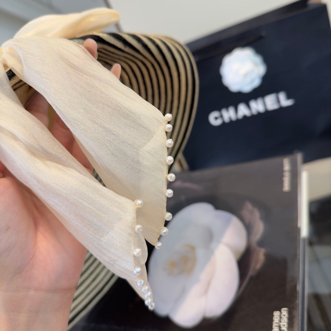 Chanel Striped Brim Straw Hat 360777