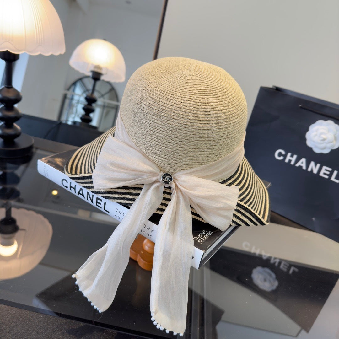 Chanel Striped Brim Straw Hat 360777
