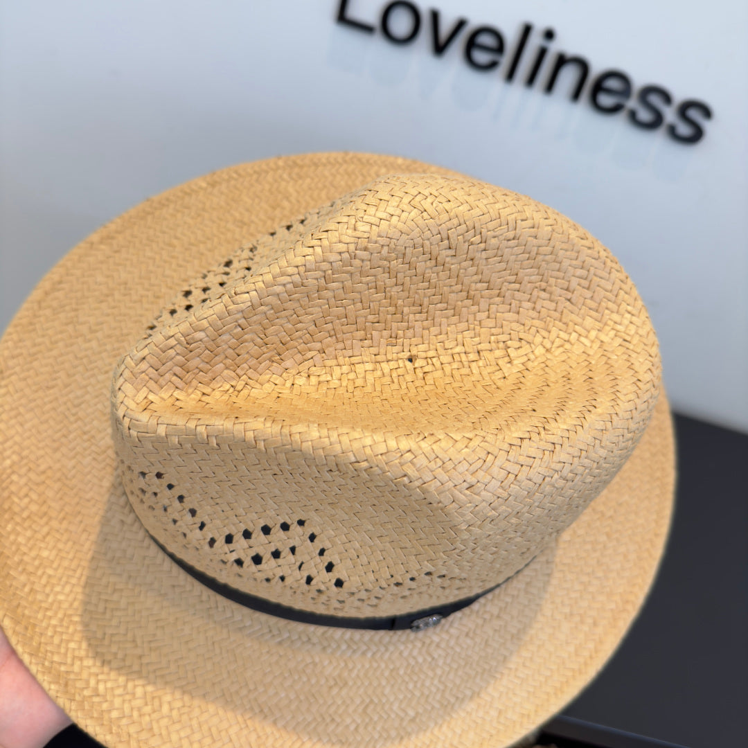 Chanel Hat Beige mix Black Straw 360780