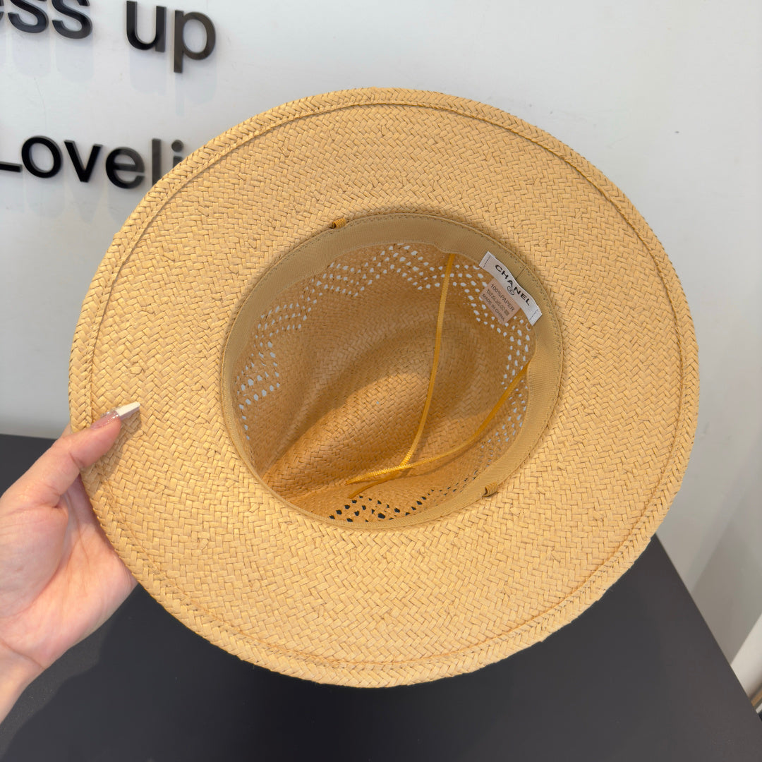 Chanel Hat Beige mix Black Straw 360780