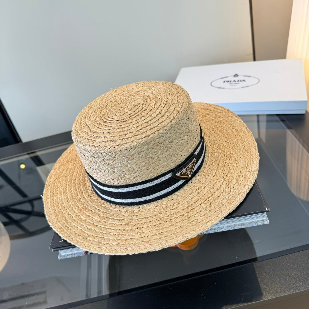 Prada Flat-top Straw Hat 360776