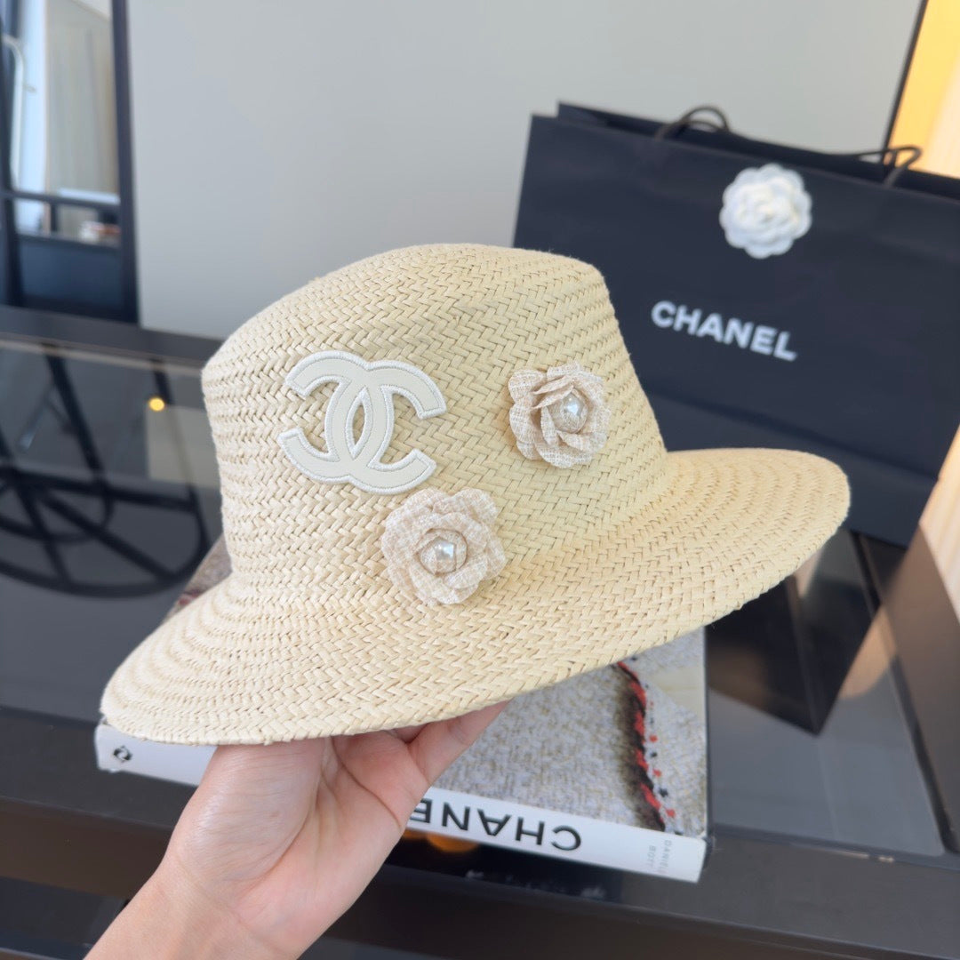 Chanel Straw Hat with Flower Logo 379510