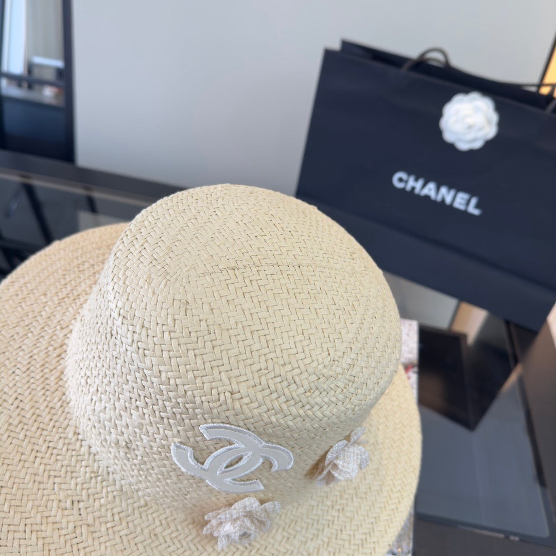 Chanel Straw Hat with Flower Logo 379510