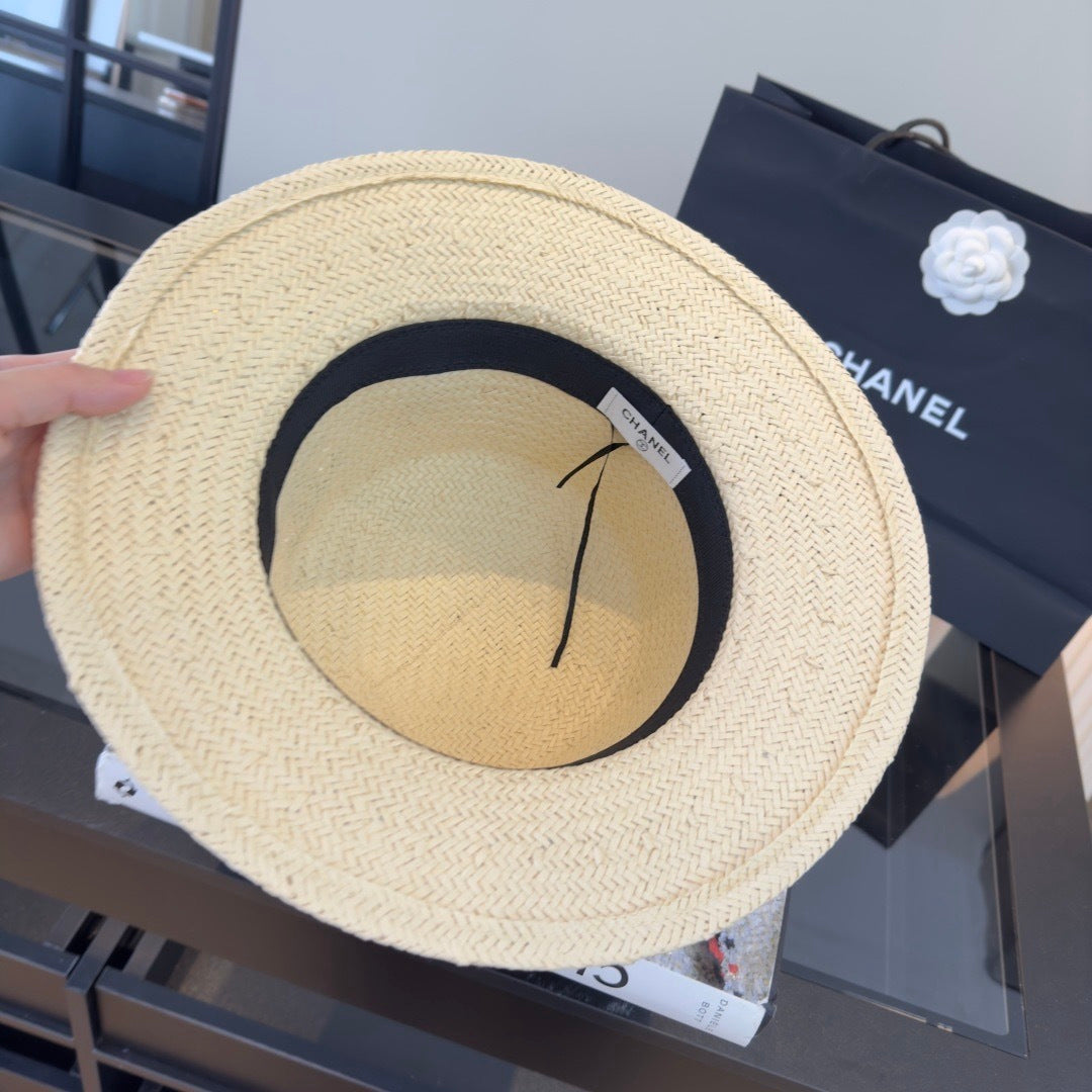 Chanel Straw Hat with Flower Logo 379510