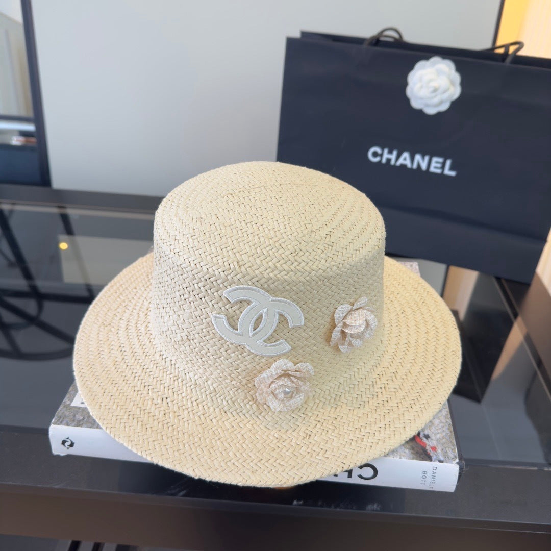 Chanel Straw Hat with Flower Logo 379510