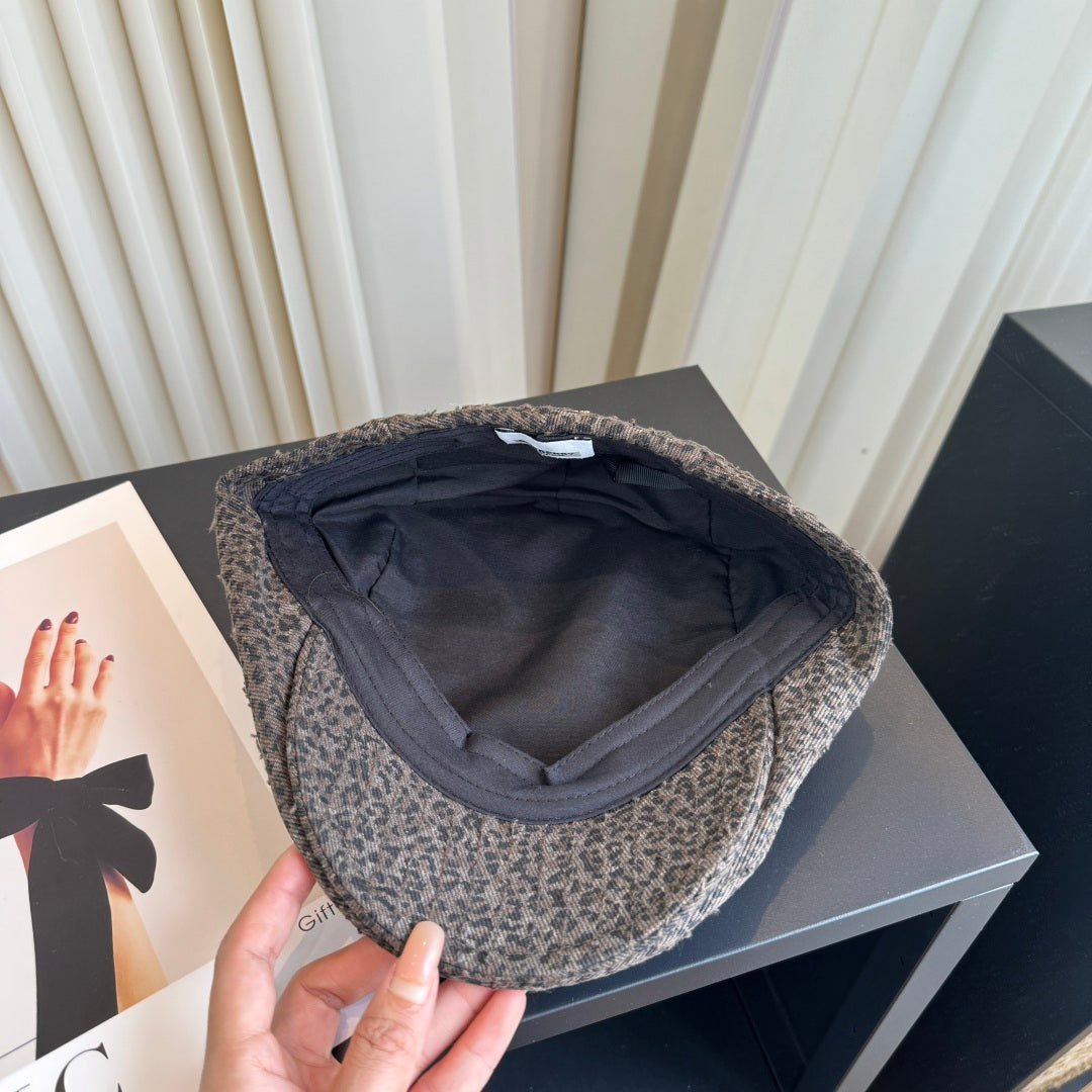 Burberry Fabric Leopard Print Beret Hat 454016