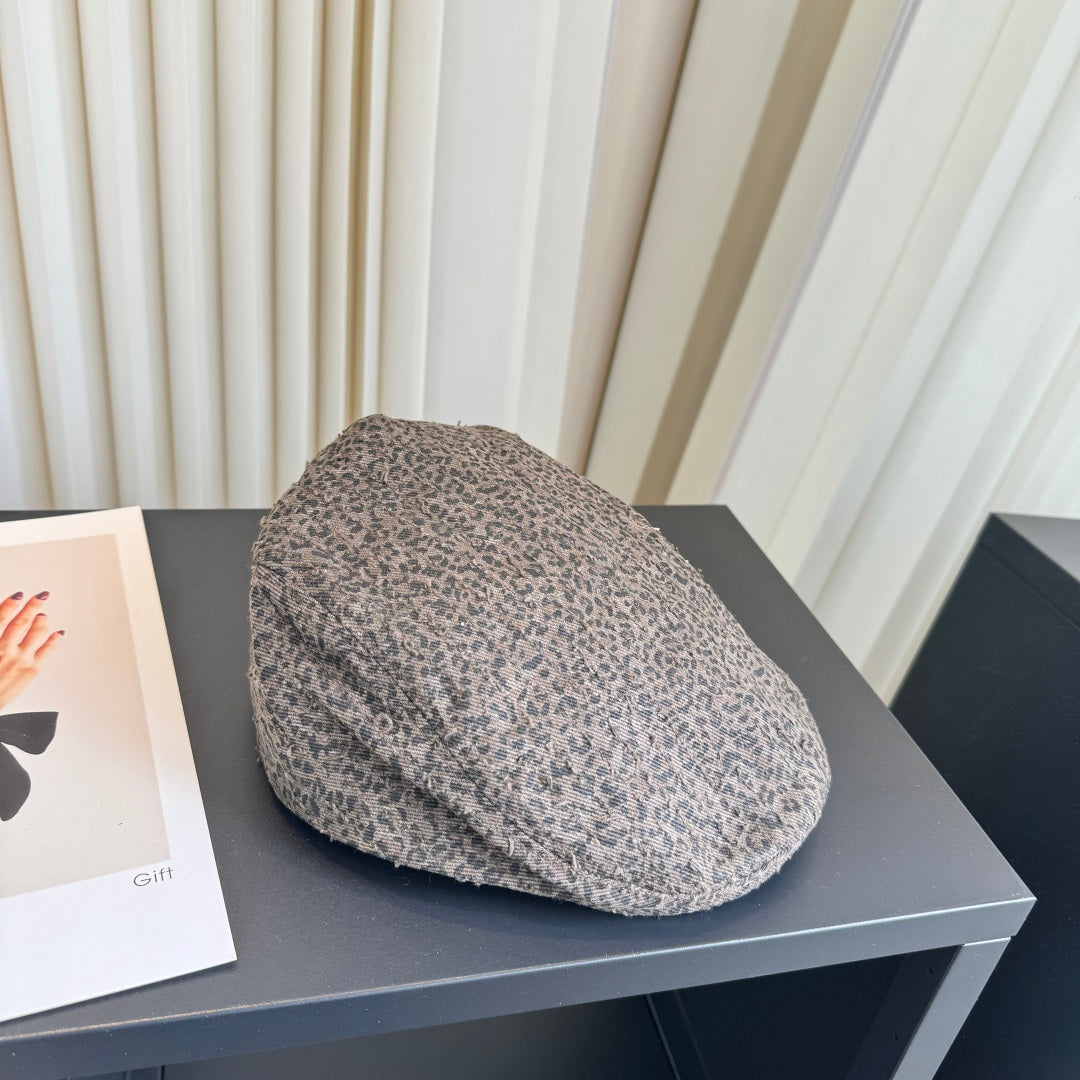 Burberry Fabric Leopard Print Beret Hat 454016