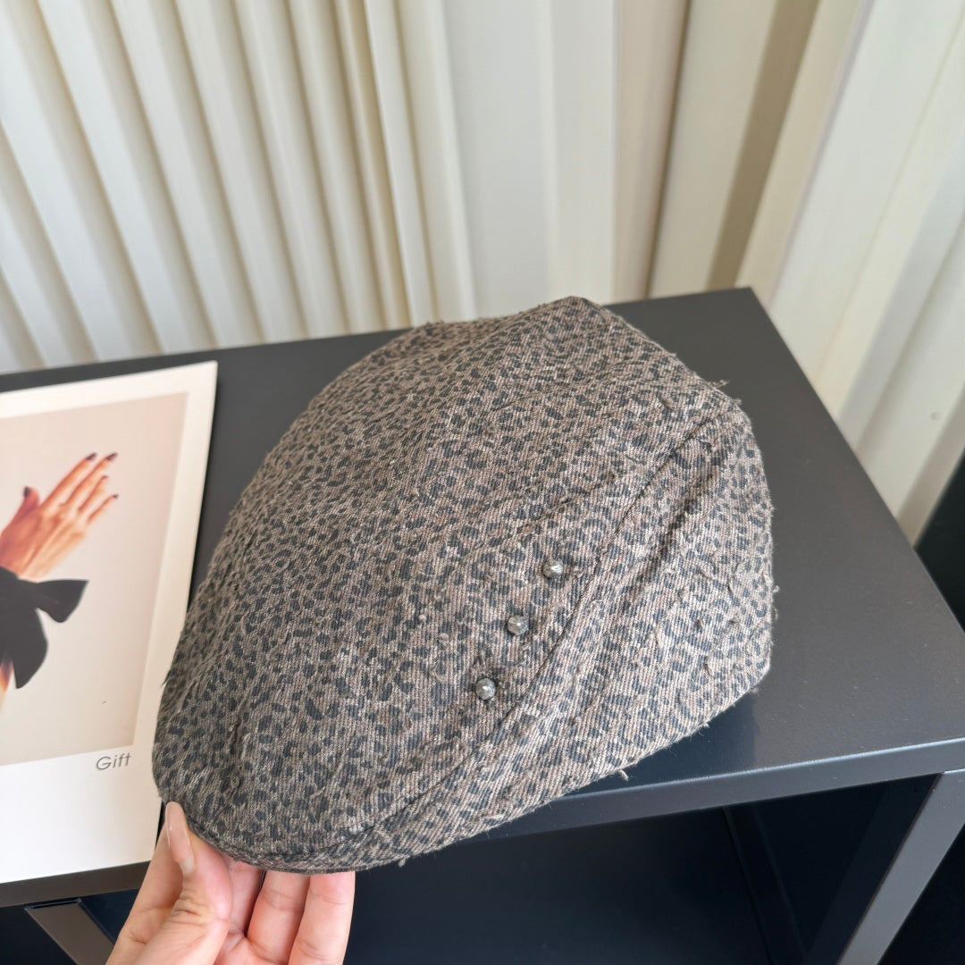 Burberry Fabric Leopard Print Beret Hat 454016