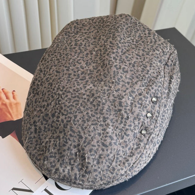 Burberry Fabric Leopard Print Beret Hat 454016