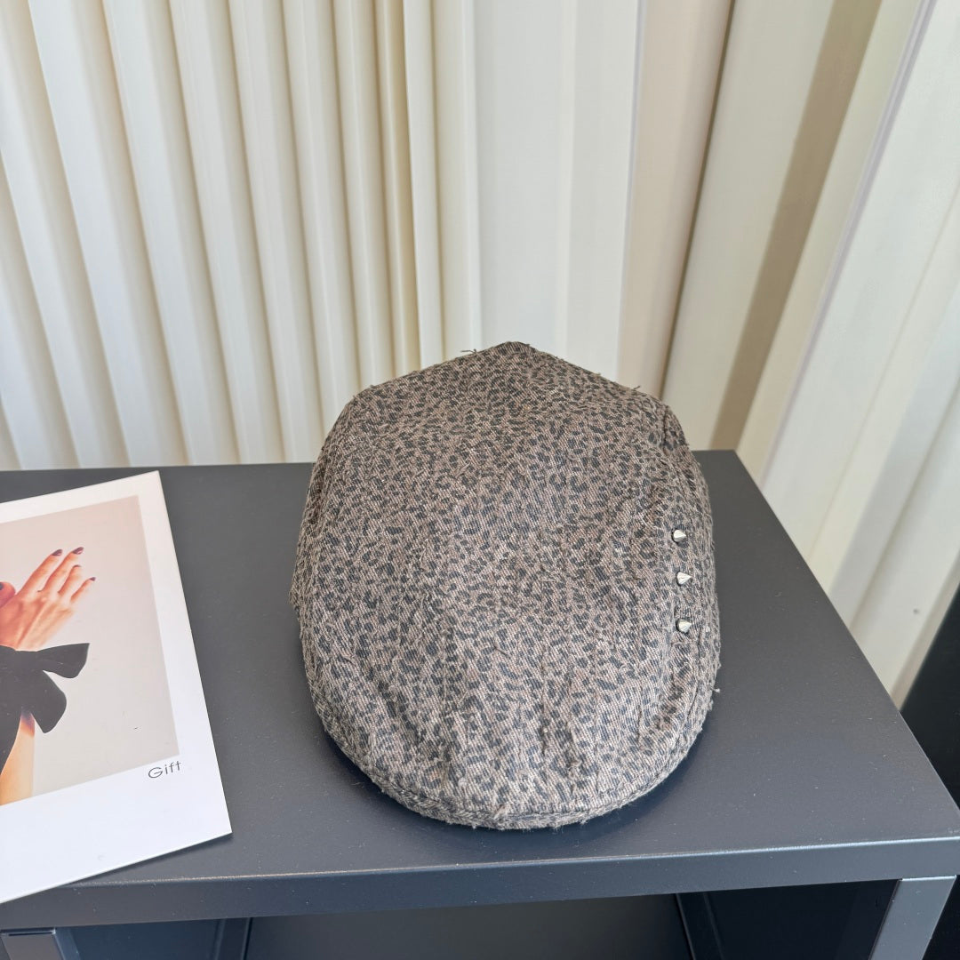 Burberry Fabric Leopard Print Beret Hat 454016
