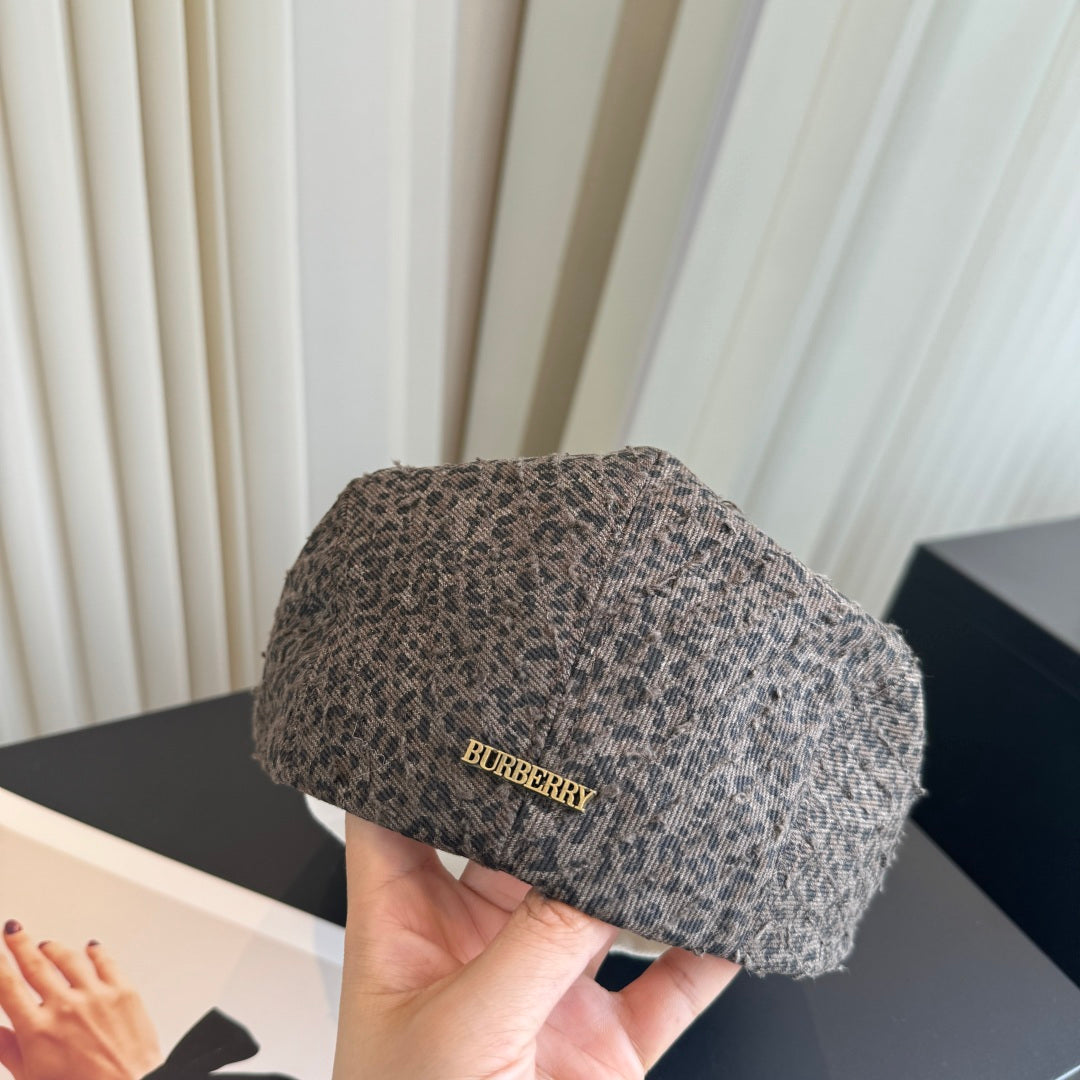 Burberry Fabric Leopard Print Beret Hat 454016