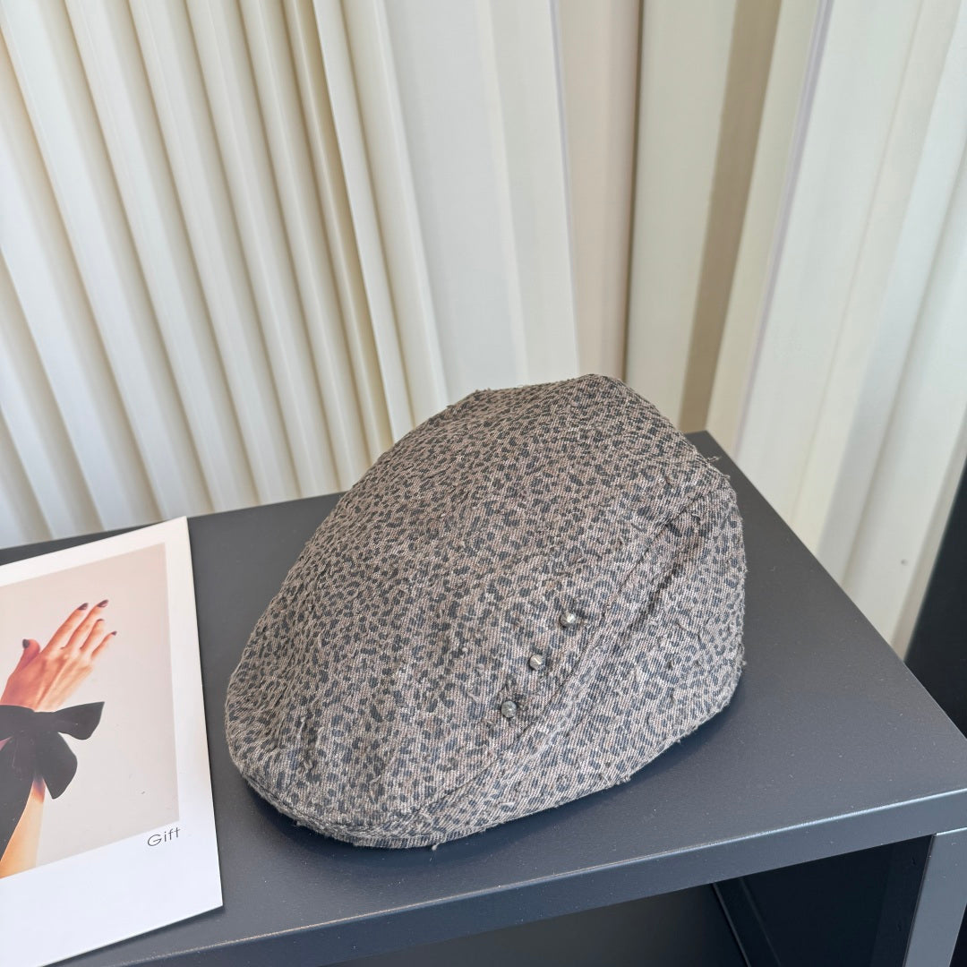 Burberry Fabric Leopard Print Beret Hat 454016